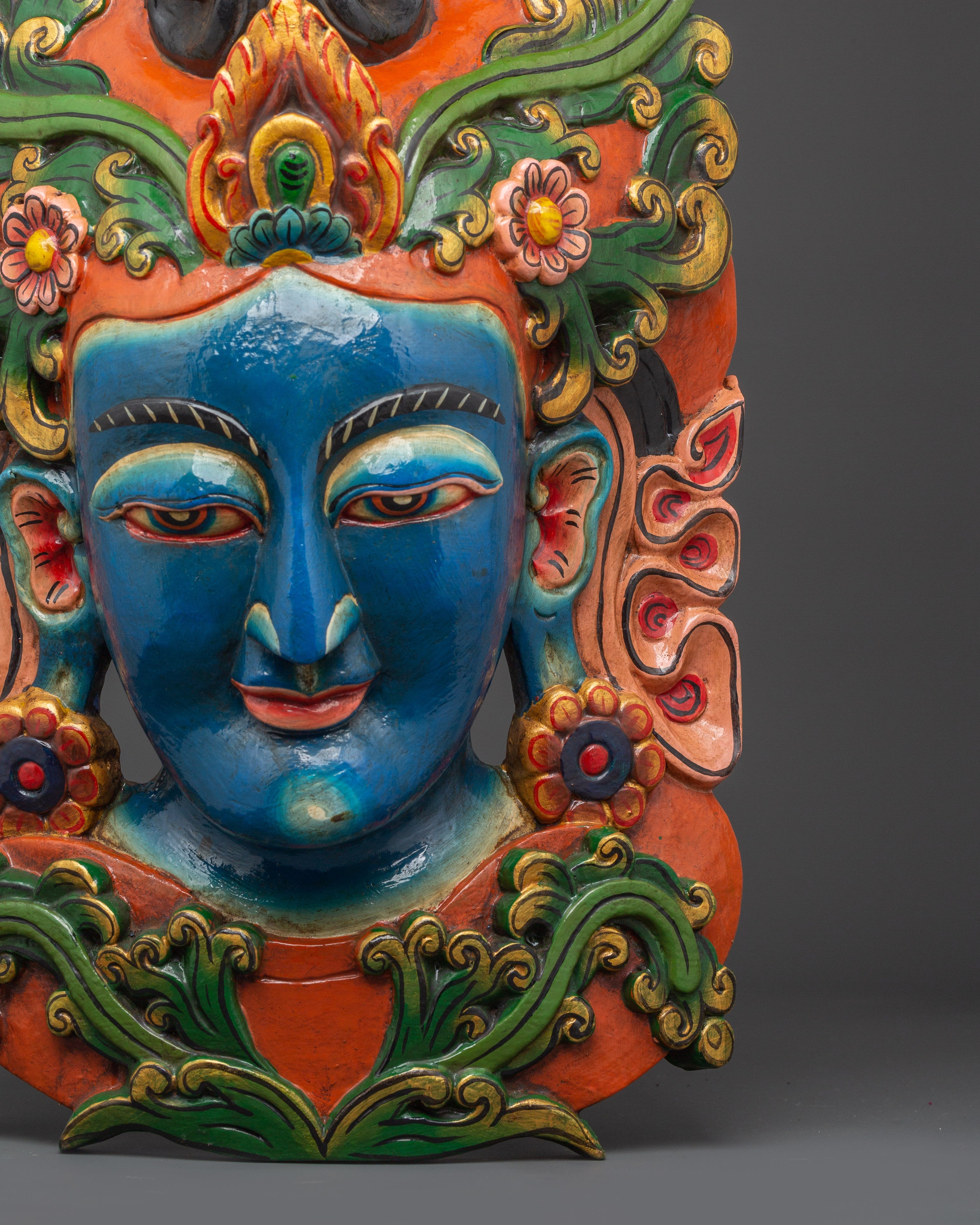 Tibetan Deity Wall Hanging | Handcarved Bodhisattva Mask