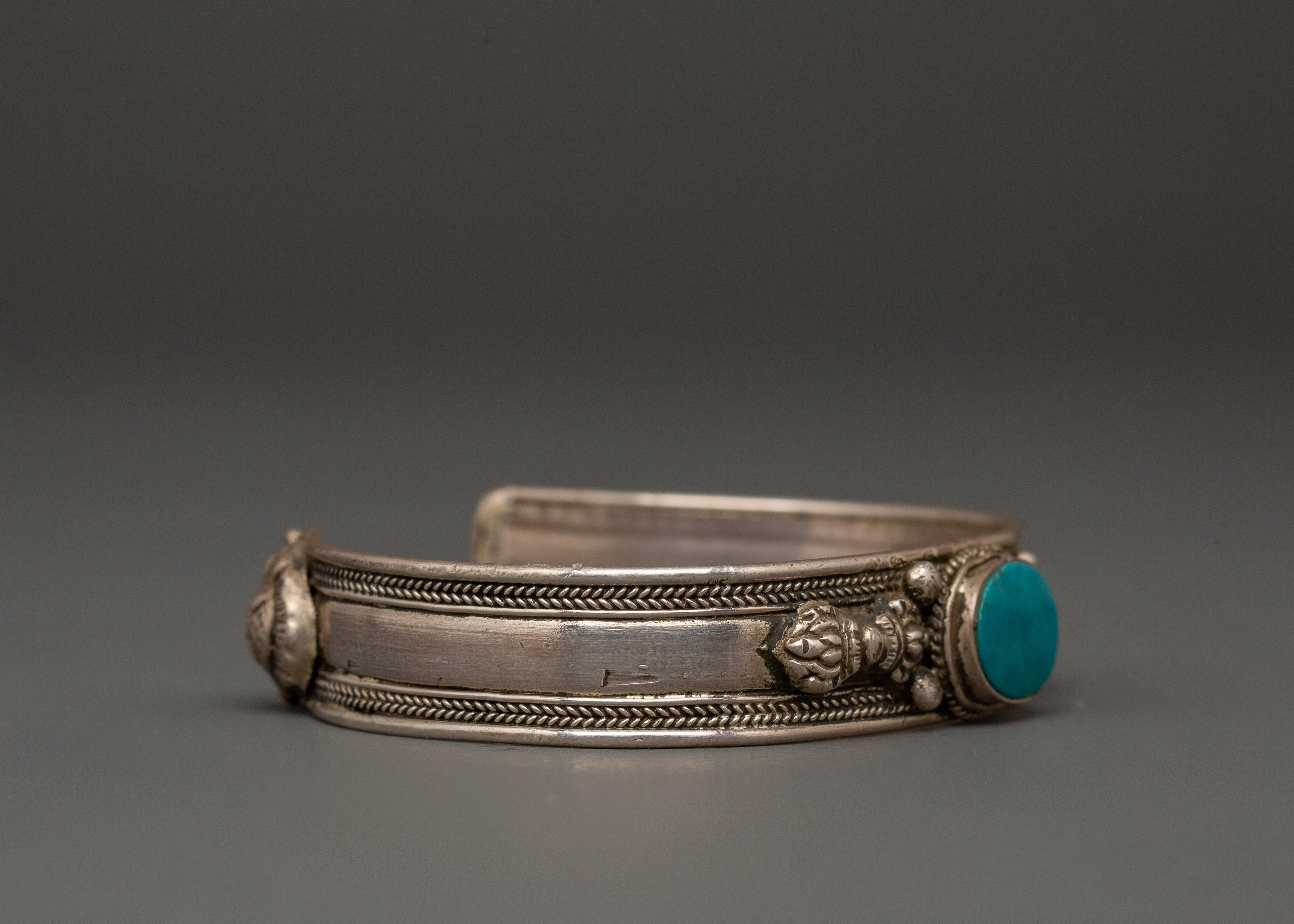 Handcrafted Silver Turquoise Inlaid Bracelet | Meaningful Spiritual Silver Bracelet