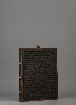 Hand-Carved Flag Stamp of Guru Rinpoche in Copper and Wood | Meditation and Rituals