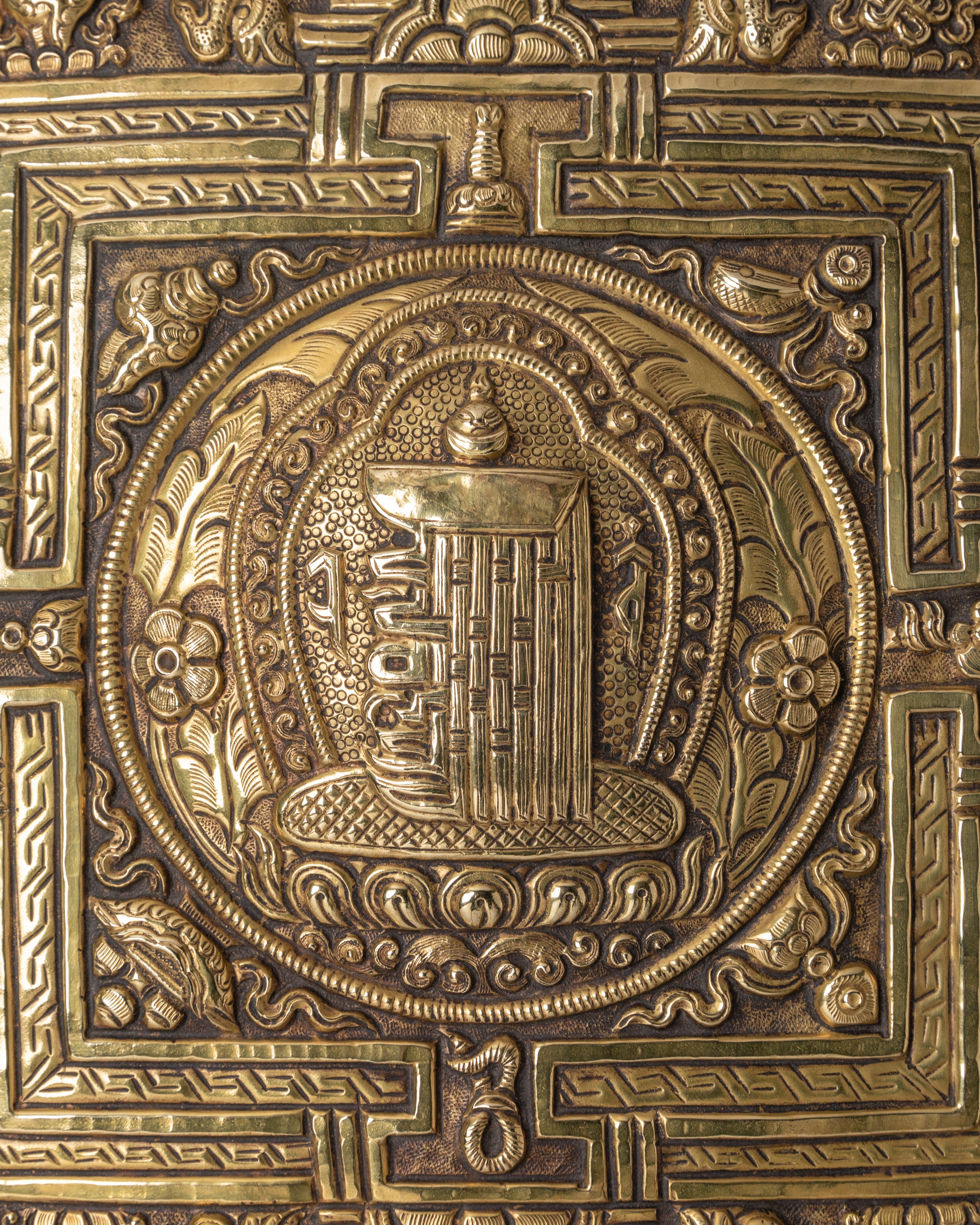 Buddhist Brass Kalachakra Wall Hanging | Tibetan Wall Art