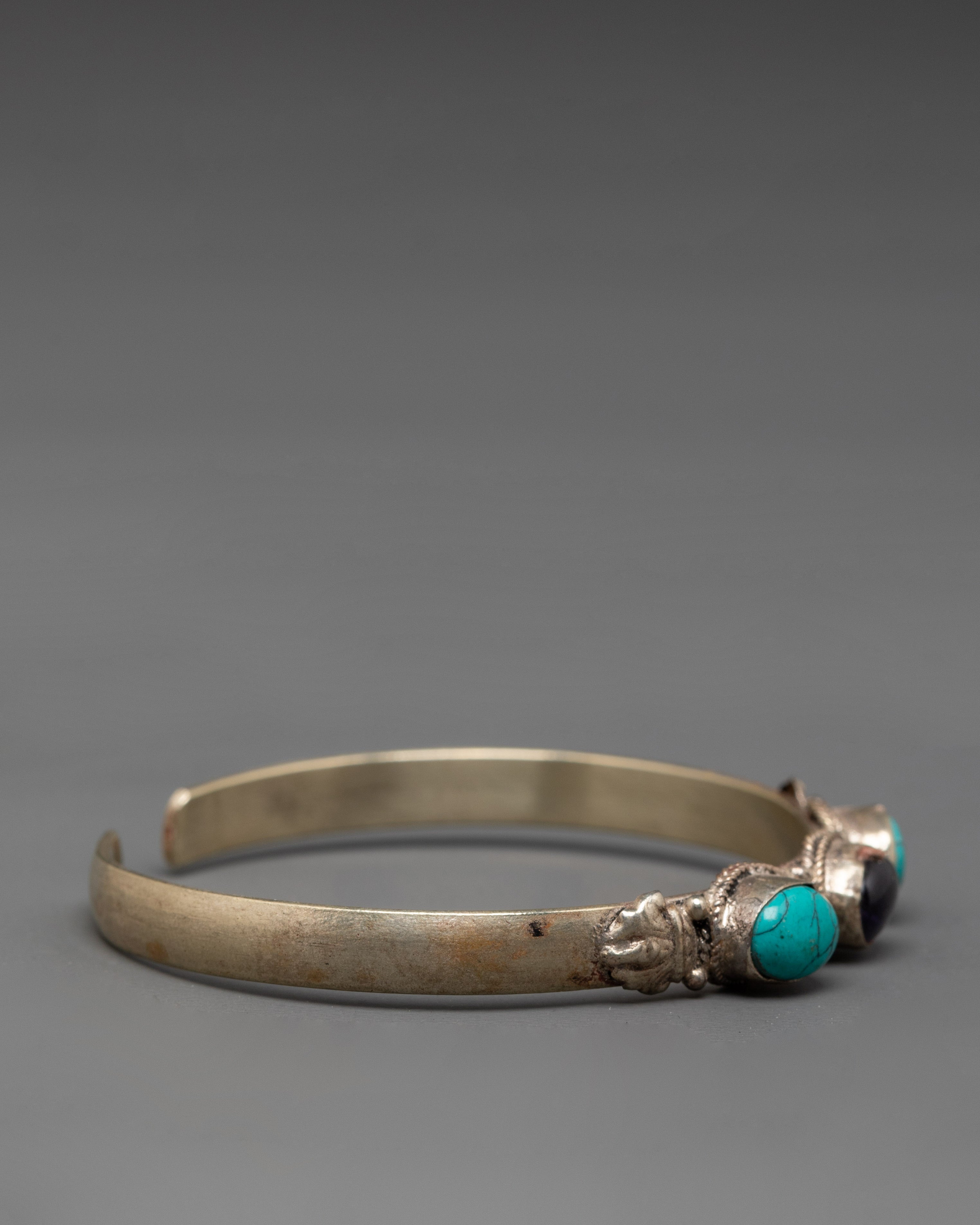 Himalayan Gemstone Cuff Bracelet | Turquoise and Amethyst Jewelry