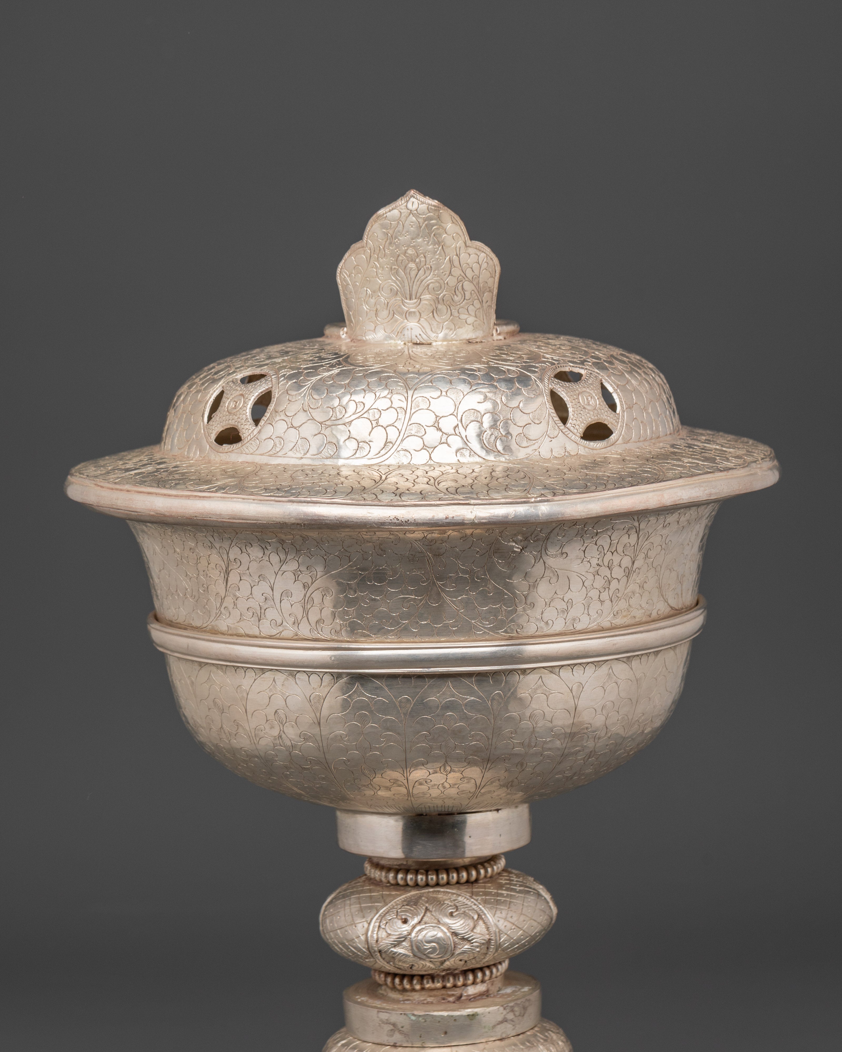 Silver Coated Butter Lamp | Meditation Ritual Item