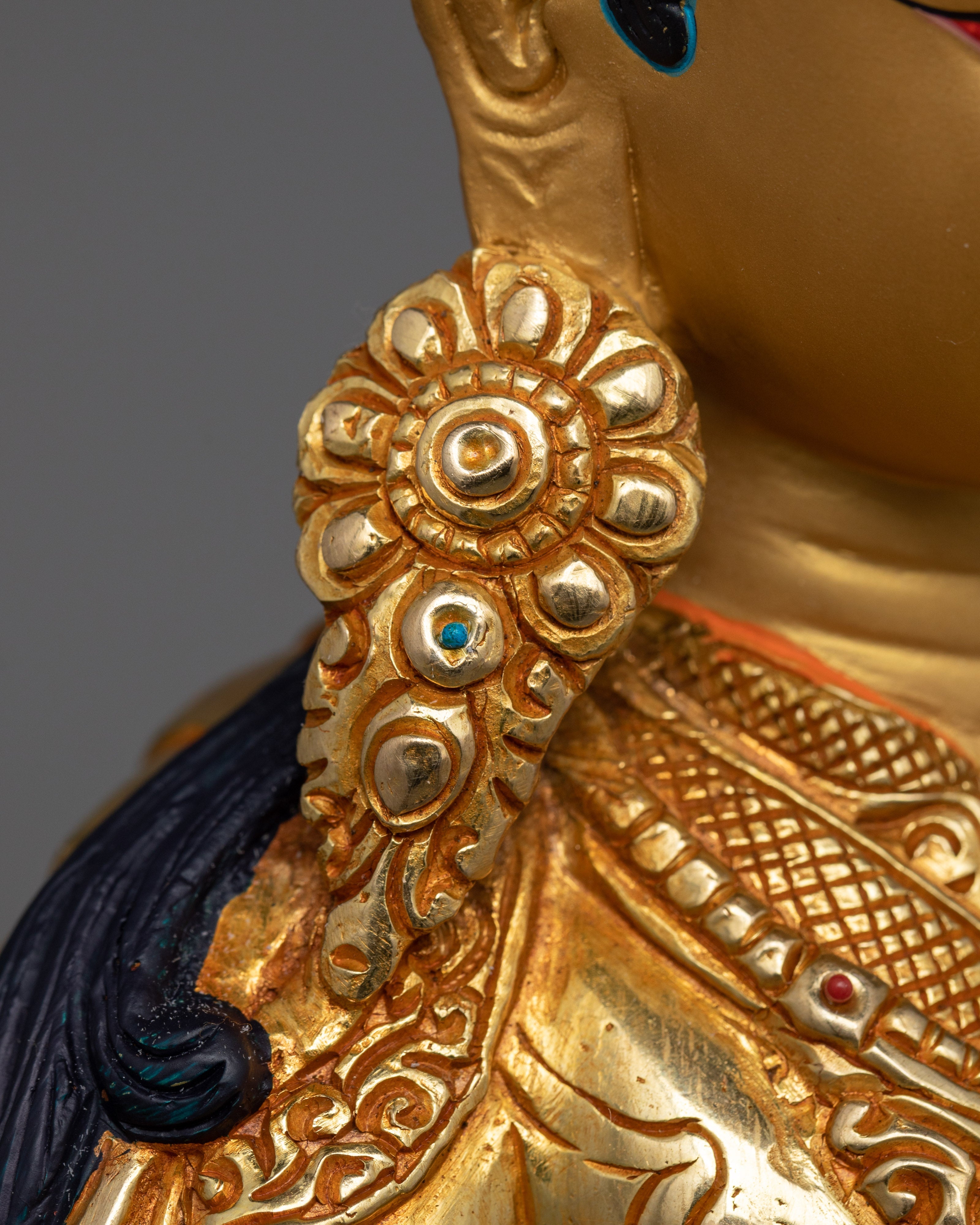 Lotus Born Buddha Guru Rinpoche Statue | 24K Gold Gilded Copper Artwork