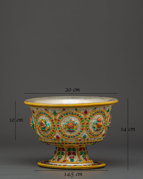 Tibetan Buddhist Water Offering Bowl | Traditional Ceremonial Offering Bowl