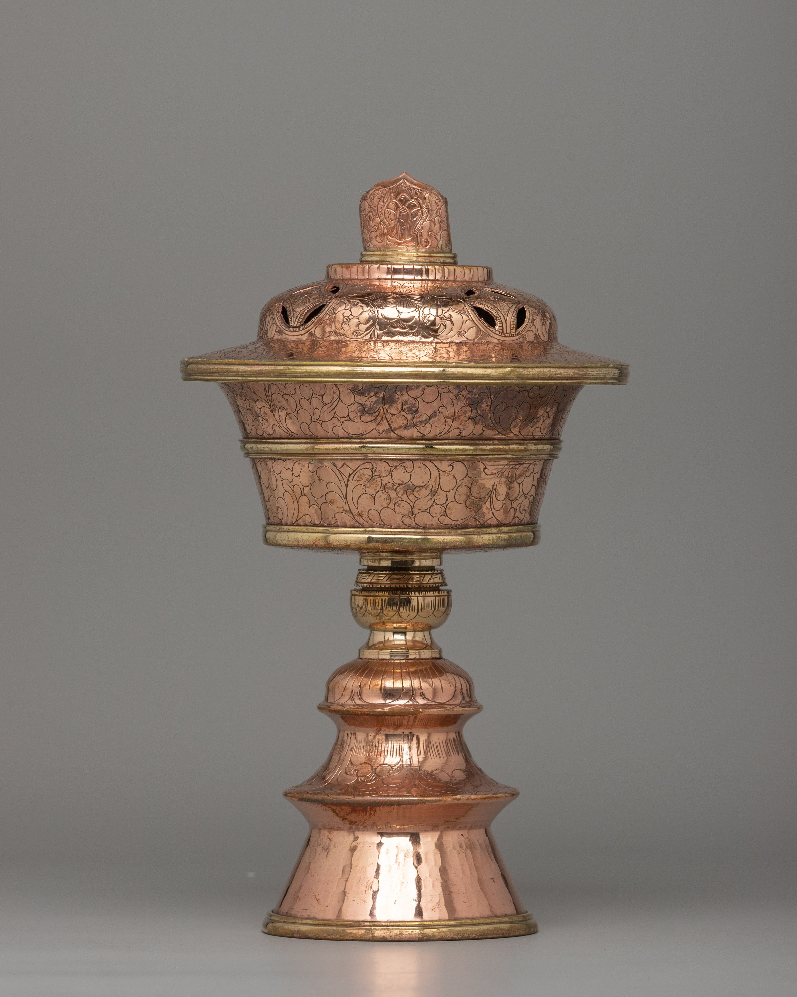 Handcrafted Copper Butter Lamp | Tibetan Light Offering Lamp for Rituals