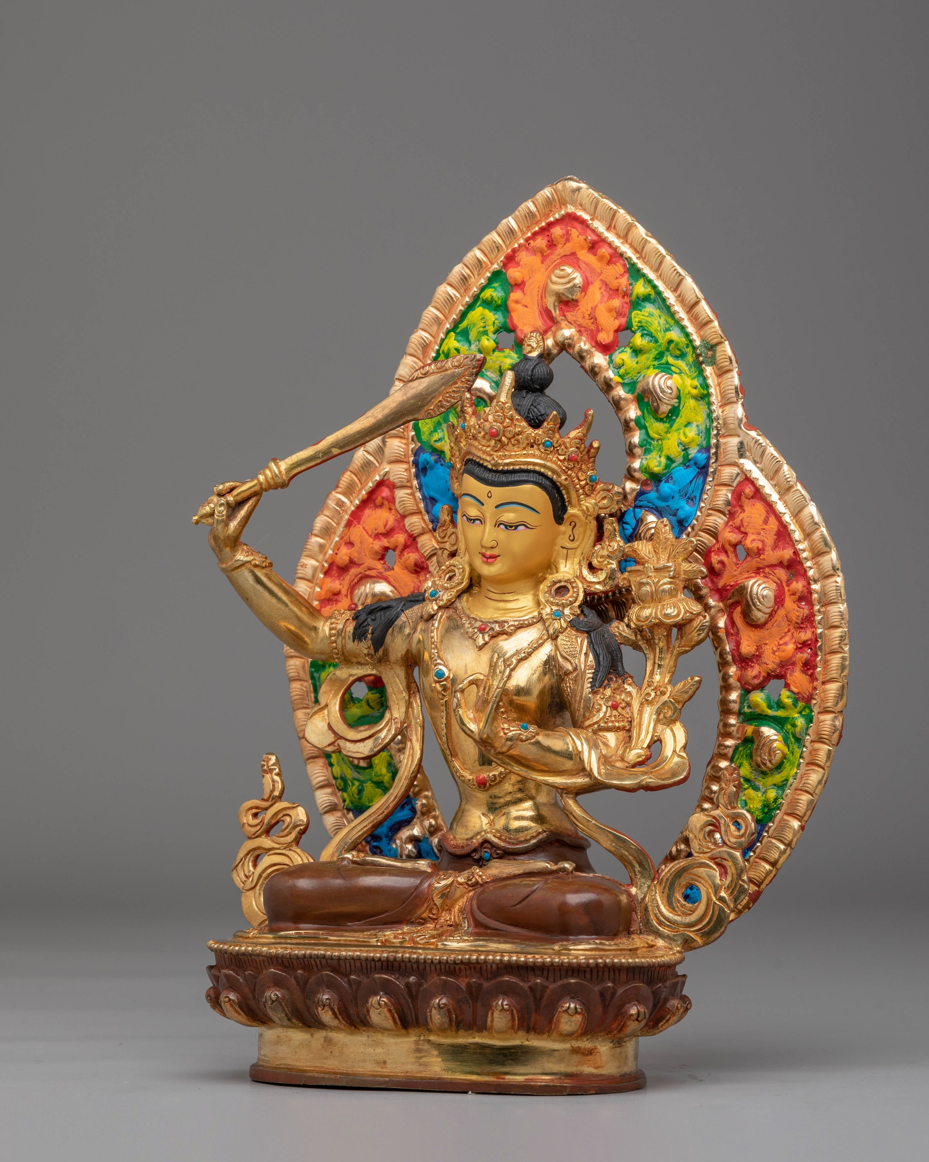 Sacred Wisdom Deity Manjushri Statue | Copper Body with Gold Plating