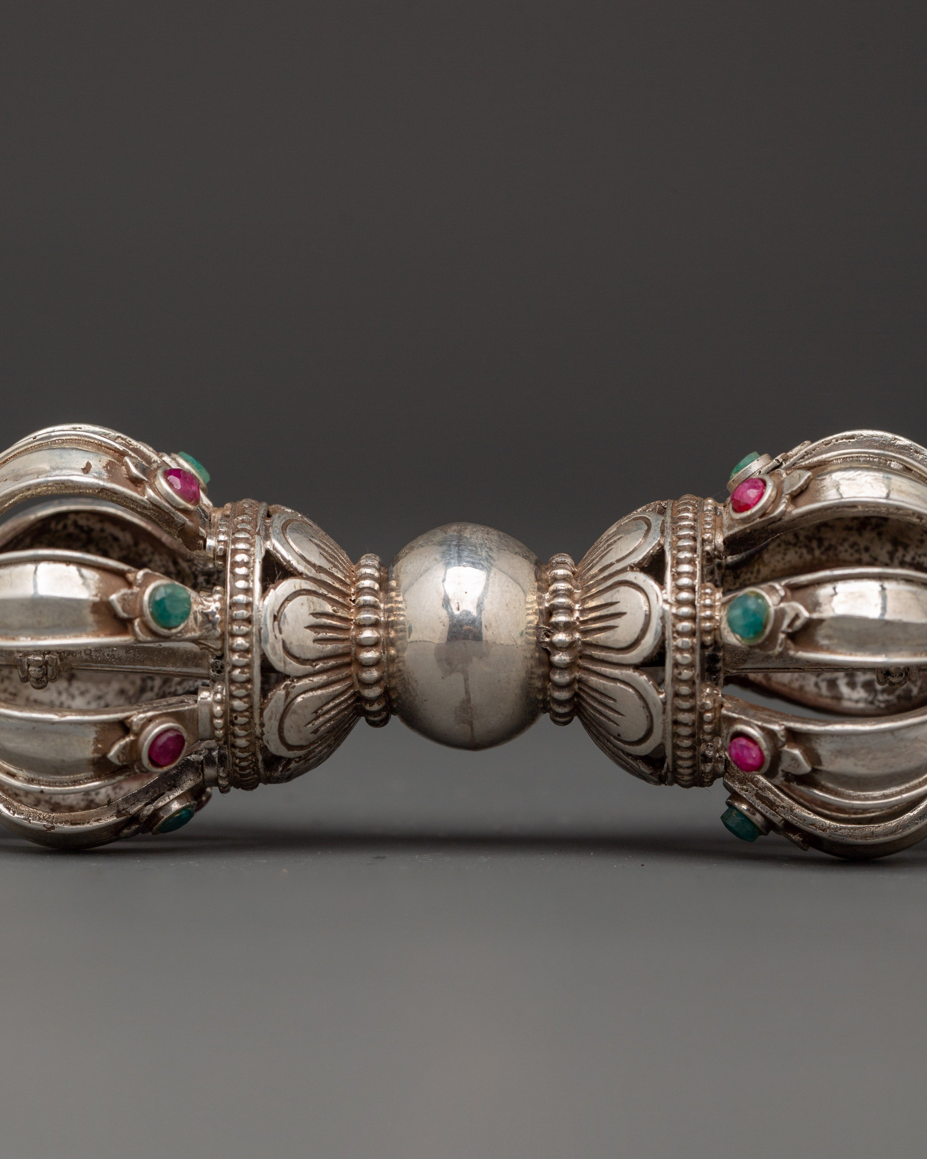 Wrathful Deity Engraved Bell and Vajra Set for Tibetan Rituals