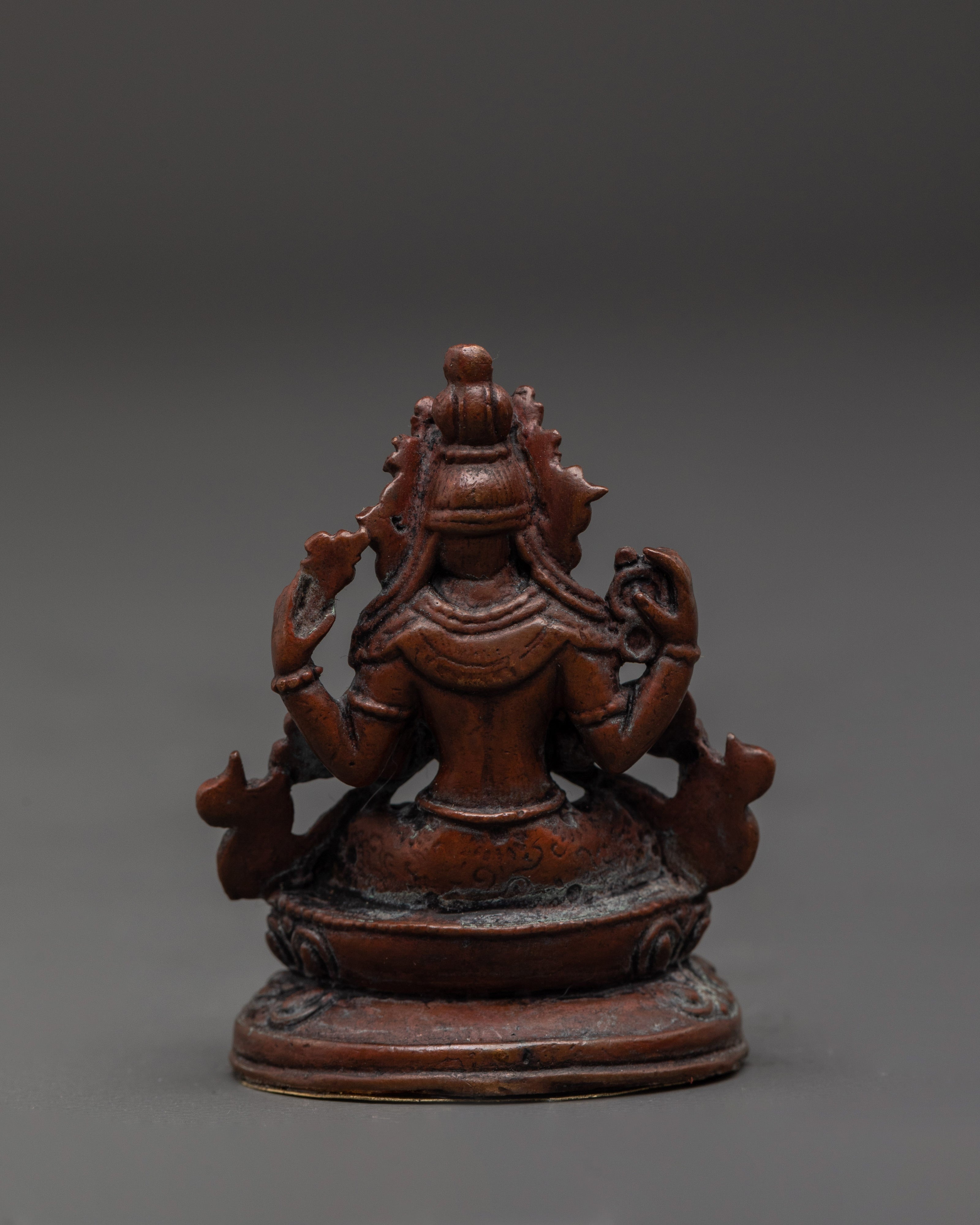 Compassionate Buddha Chenrezig Statue | Oxidized Copper Bodhisattva Sculpture