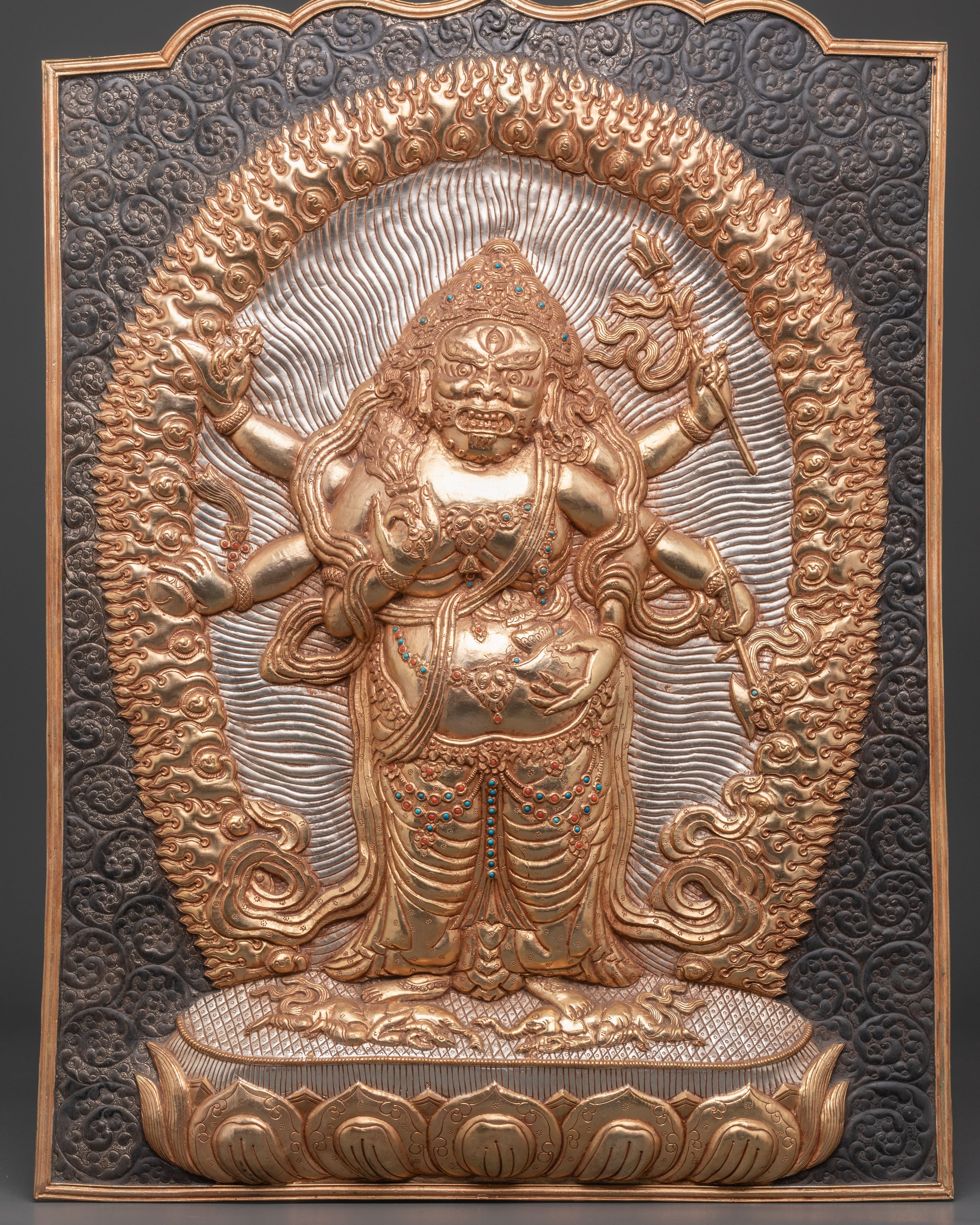 Six Armed Mahakala Wall Hanging | Powerful Protector Deity for Sacred Spaces