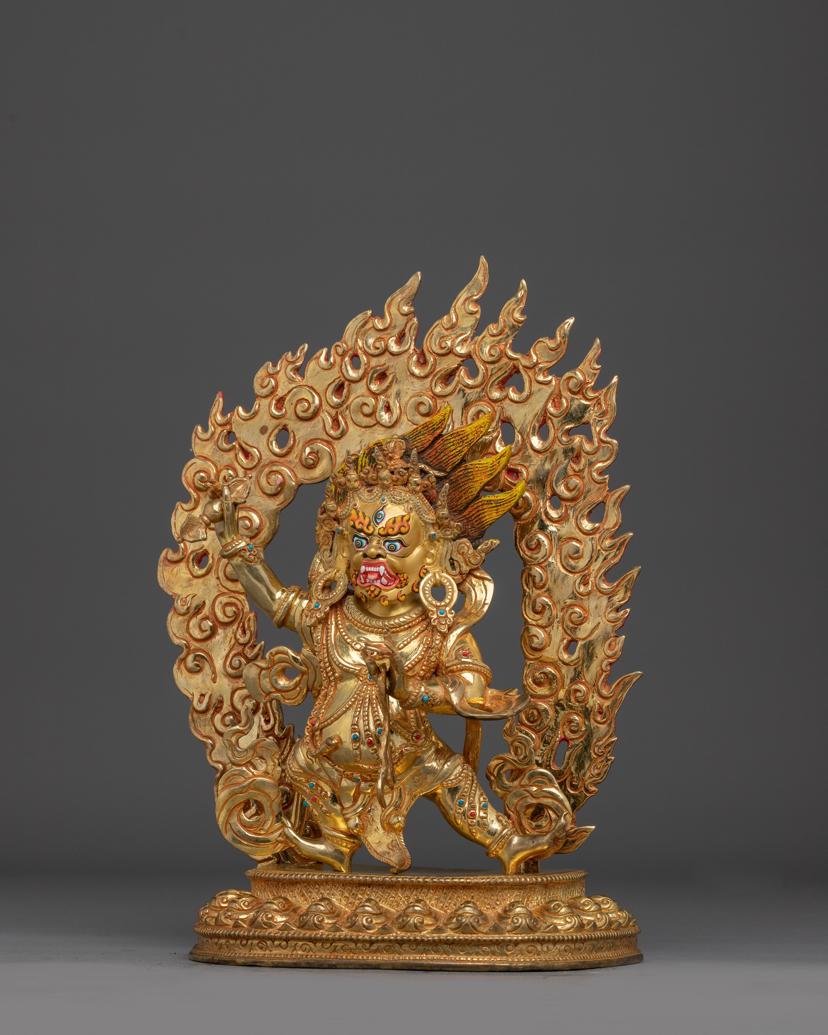 Copper Vajrapani Sculpture with Gemstones | Buddhist Protector for Shrine