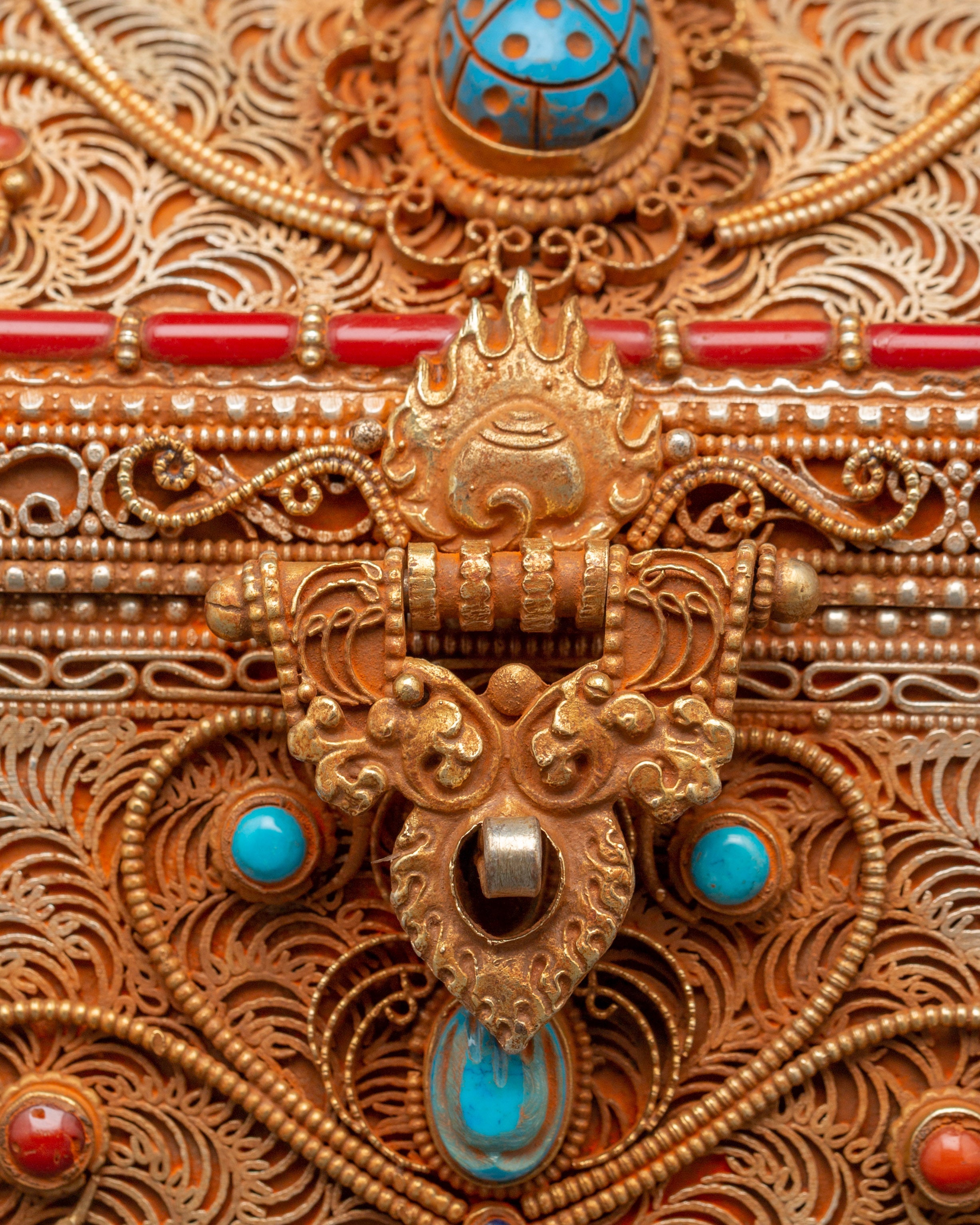 Gold-Plated Tibetan Treasure Box |  Buddhist Altars and Sacred Himalayan Artwork