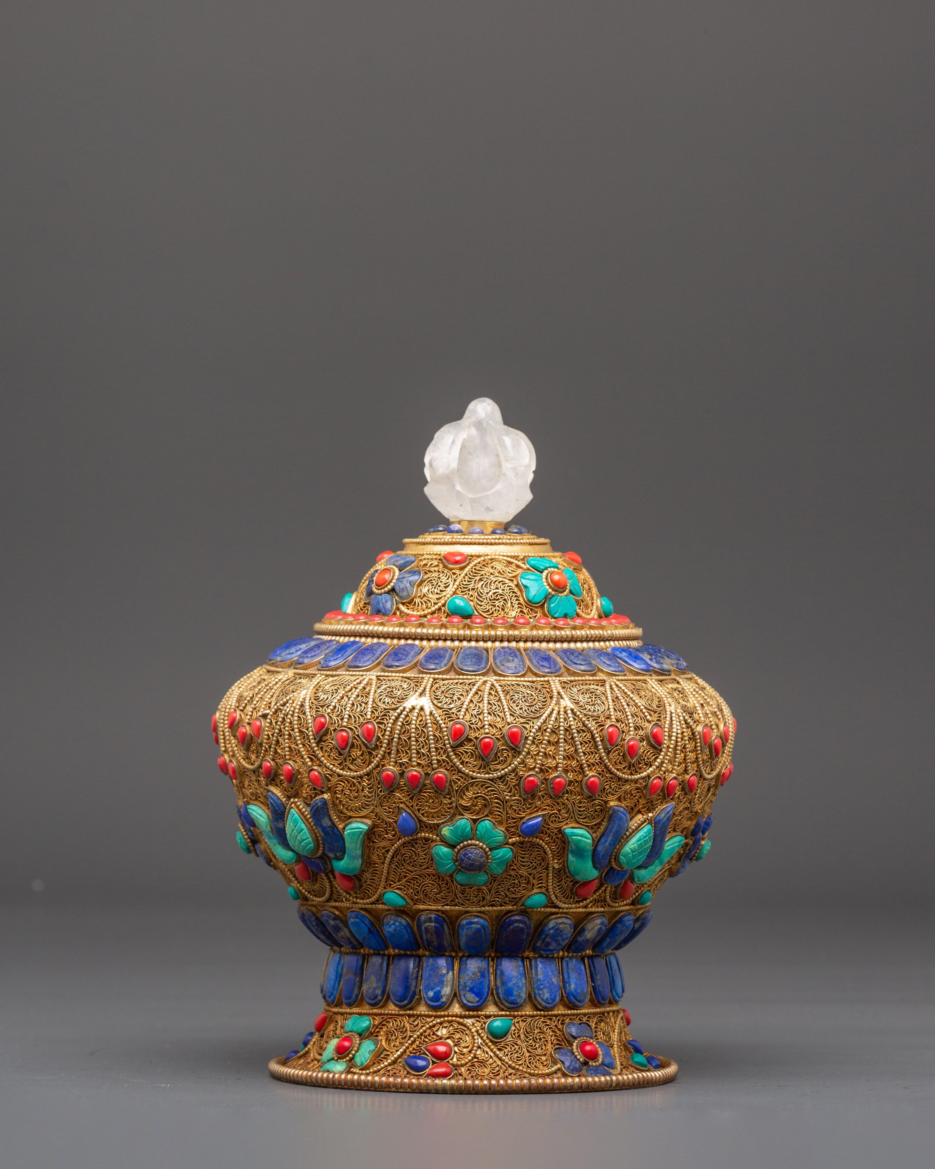 Gold Plated Rice Pot for Ritual Altar | Handcrafted Buddhist Altar Decor