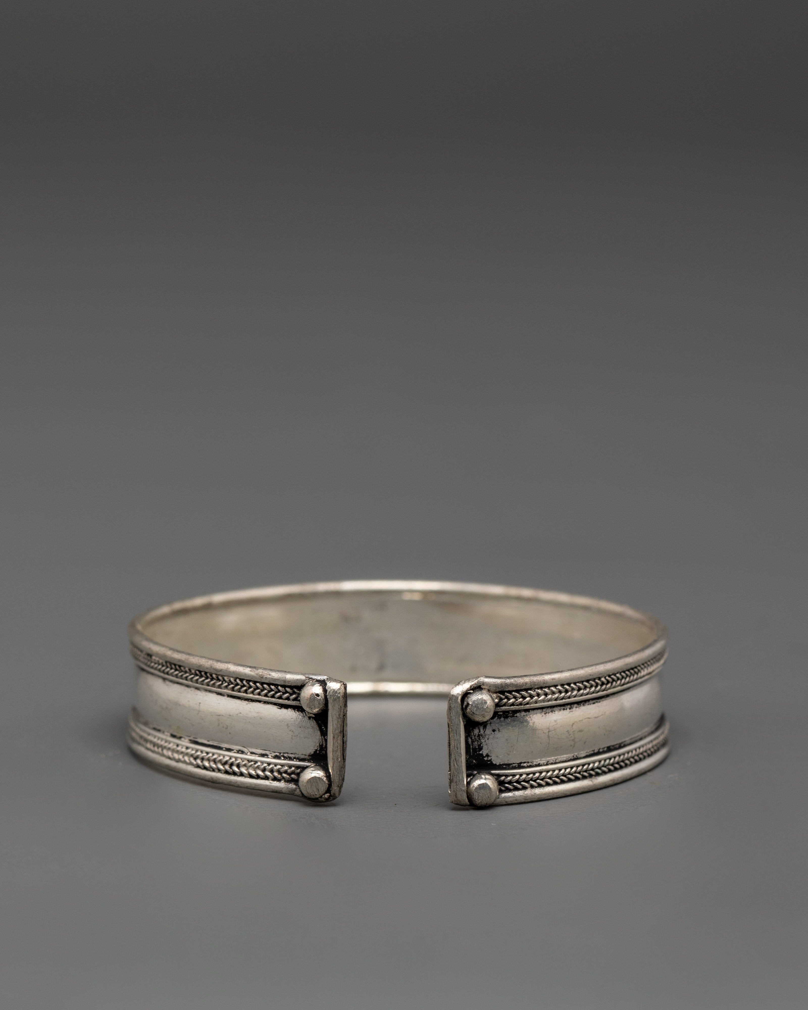Traditional Himalayan Cuff Bracelet | White Metal Jewelry with Onyx and Moonstone