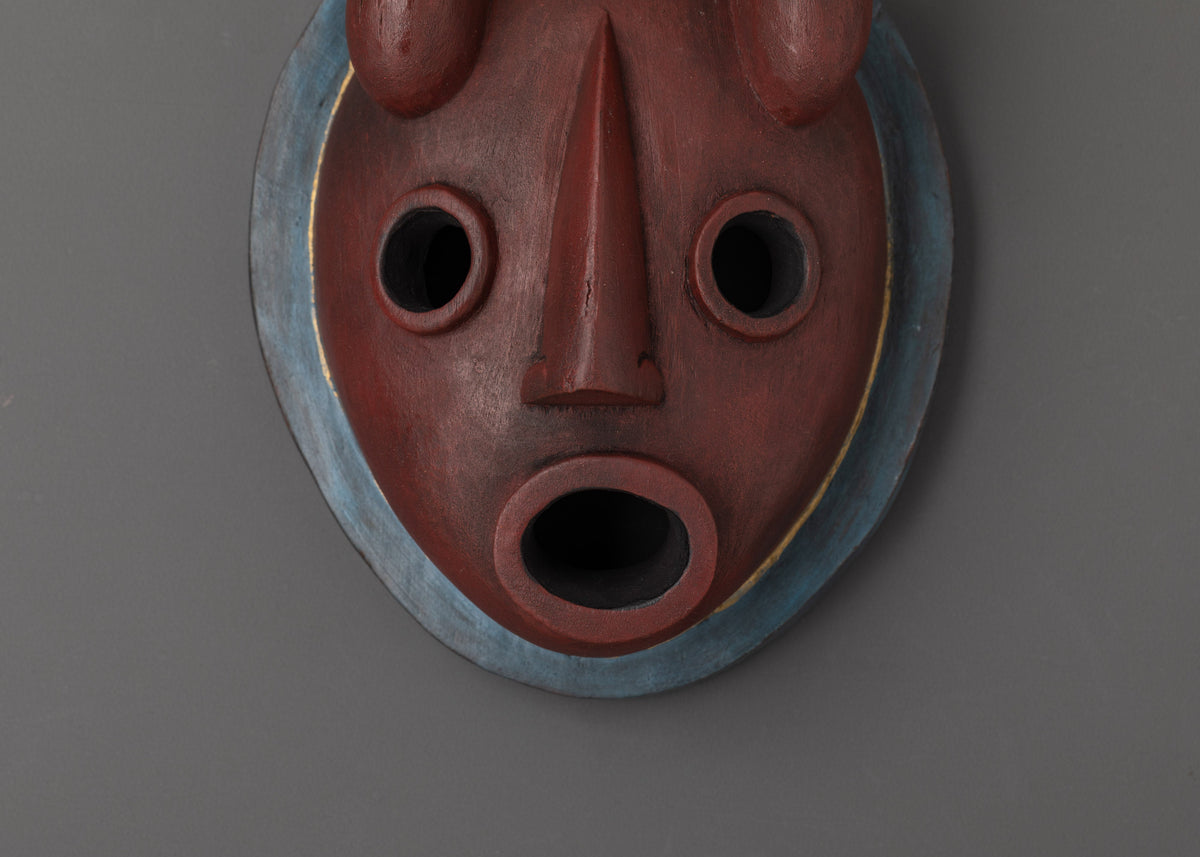 Large Triangular Ritual Mask Tibetan Demon Wall Mask | Handcarved Wooden Ritual Mask for Protection
