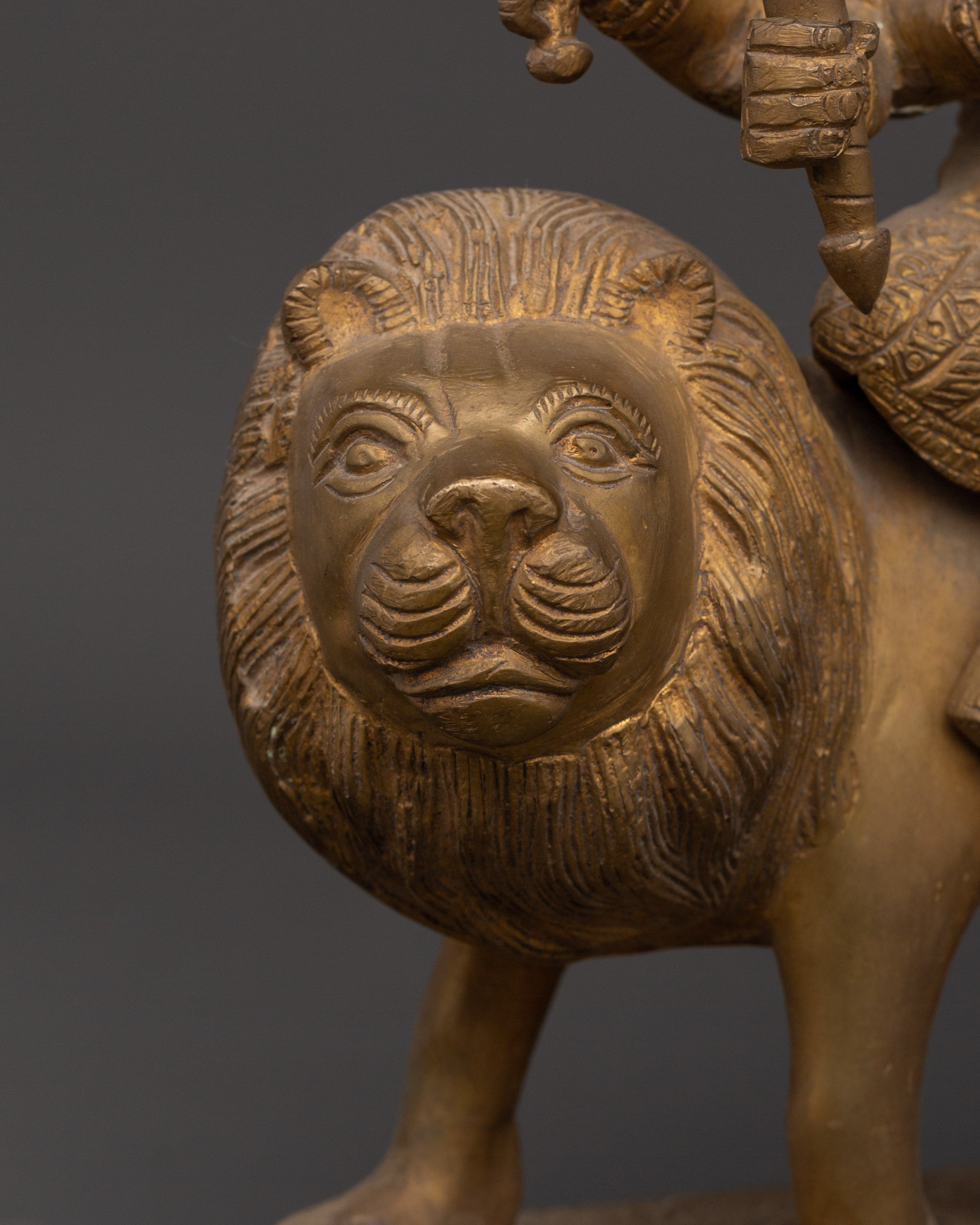 Mighty Goddess Durga Brass Statue | Hindu Deity on Lion