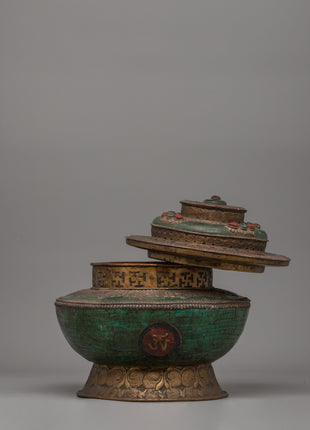Antique-Style Tibetan Ritual Pot | Copper Body with Brass