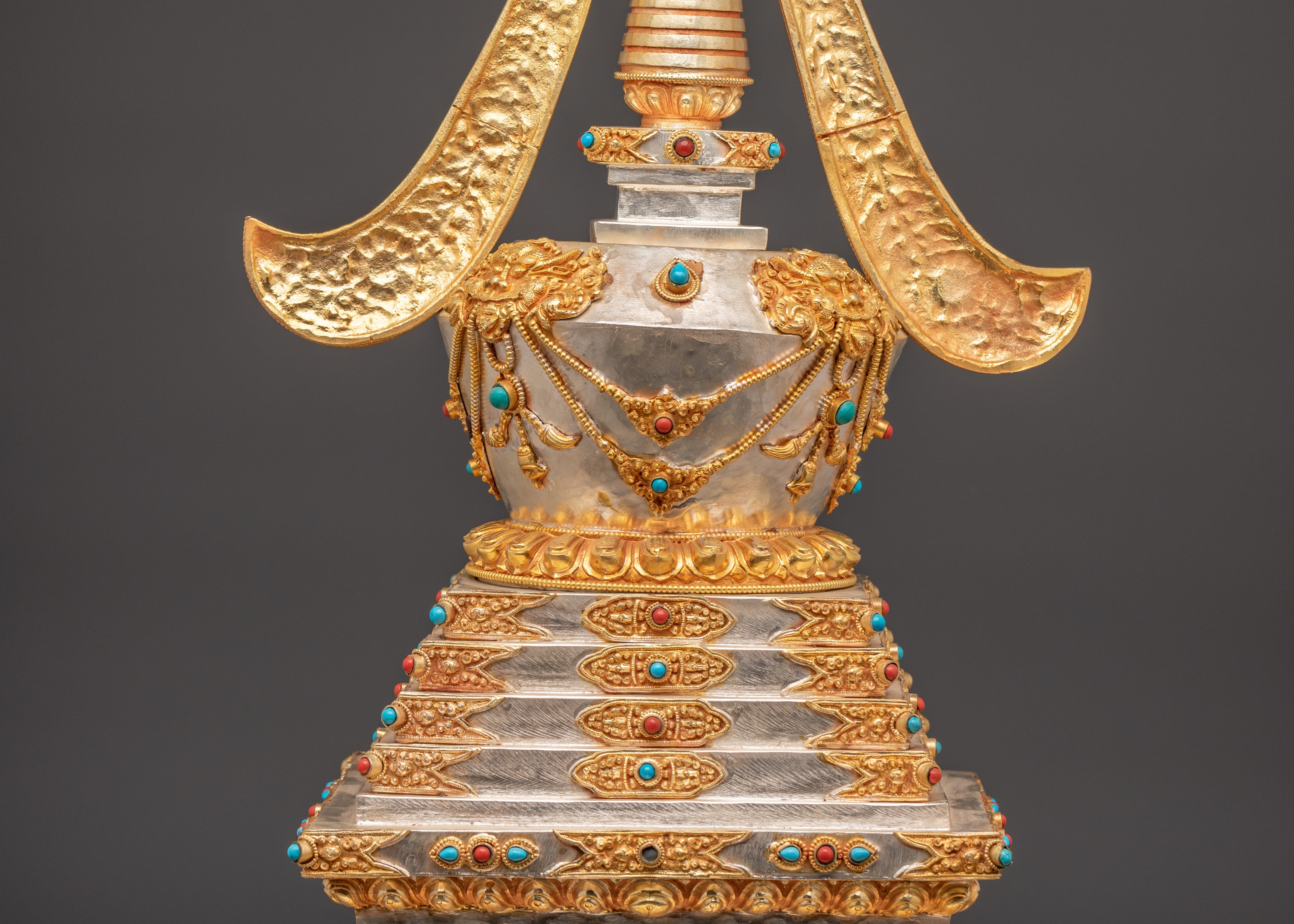 Gold Plated Buddhist Shrine Stupa | Sacred Spiritual Monument for Meditation