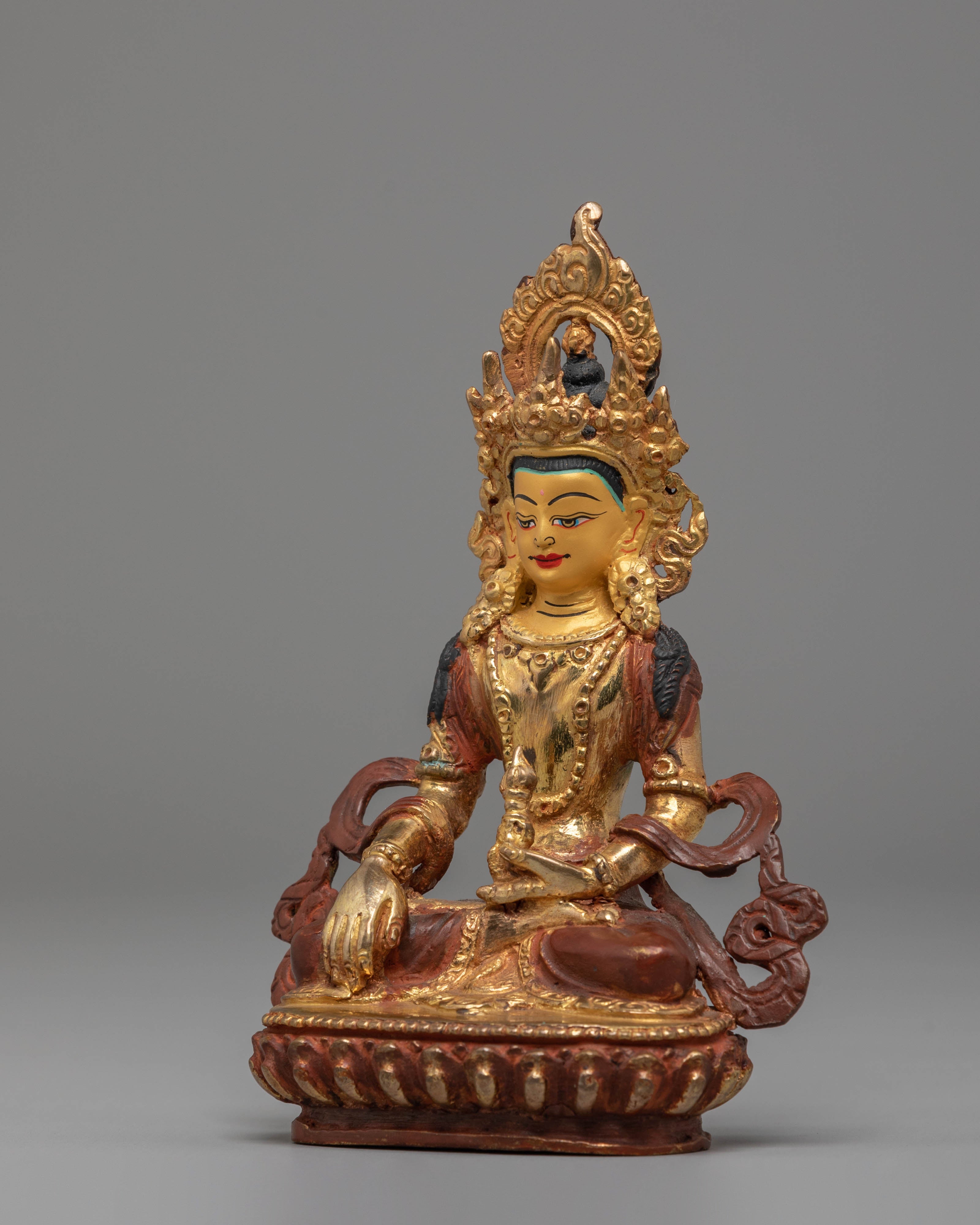 Handcrafted Mitrugpa Copper Statue with 24K Gold Gilding and Acrylic Color