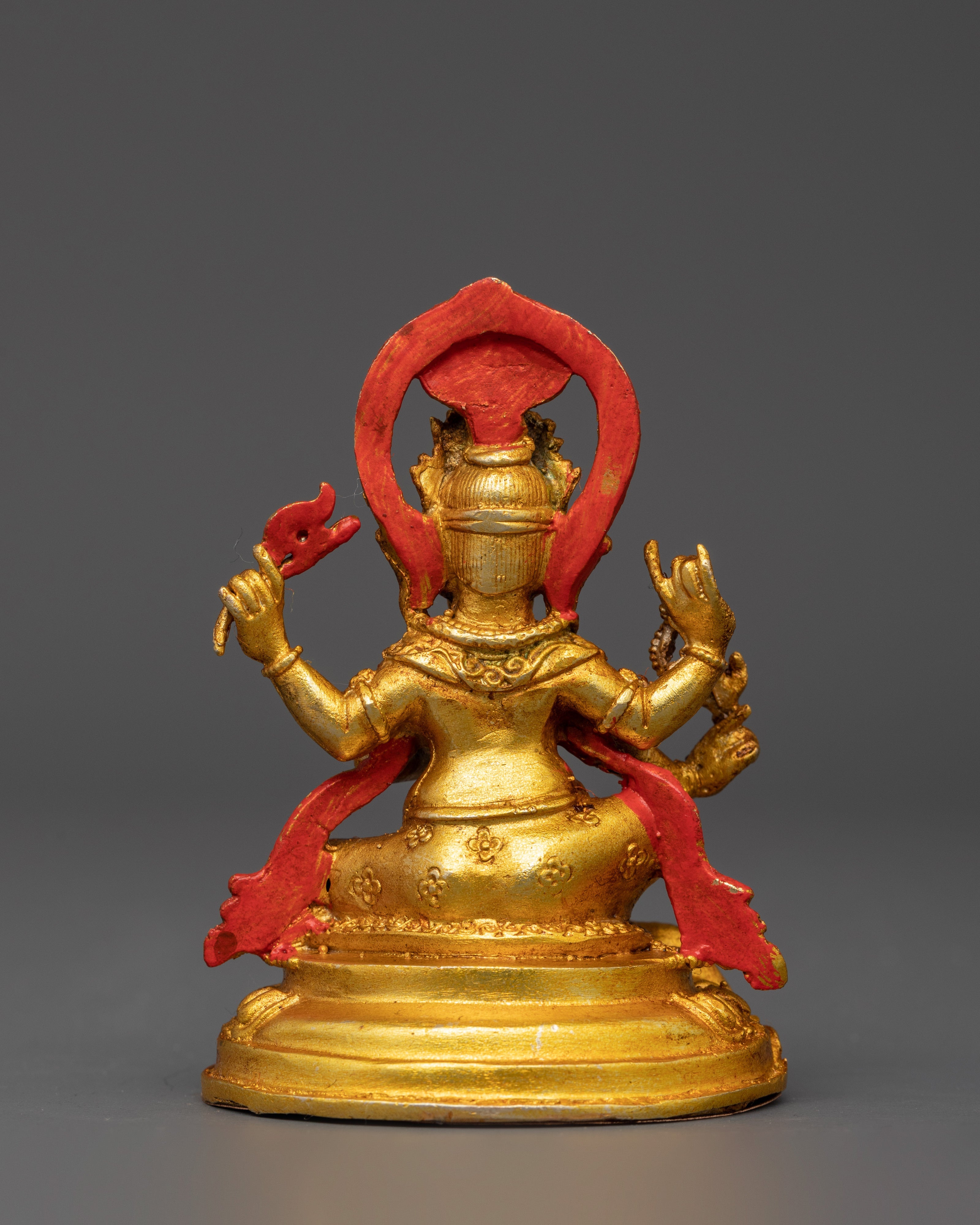 Four Armed Ganesh Statue | Gold Hindu Elephant Deity Sculpture