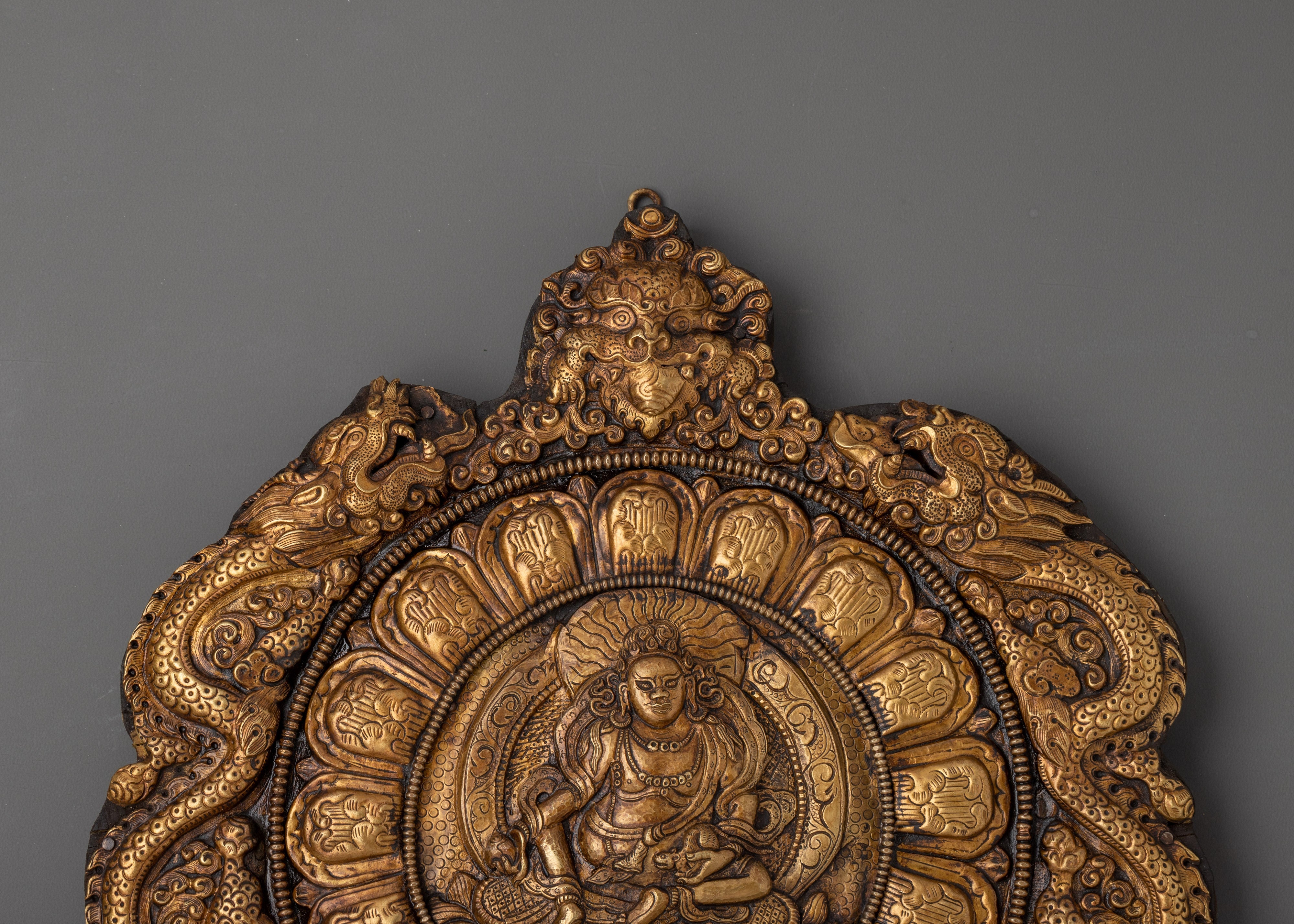 Wall Hanging with Engraved Yellow Dzambhala | Tibetan Wealth Deity Art