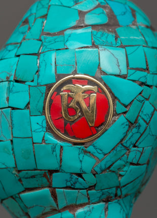 Conch Shell With Turquoise and Coral Stones | Buddhist Ritual Conch