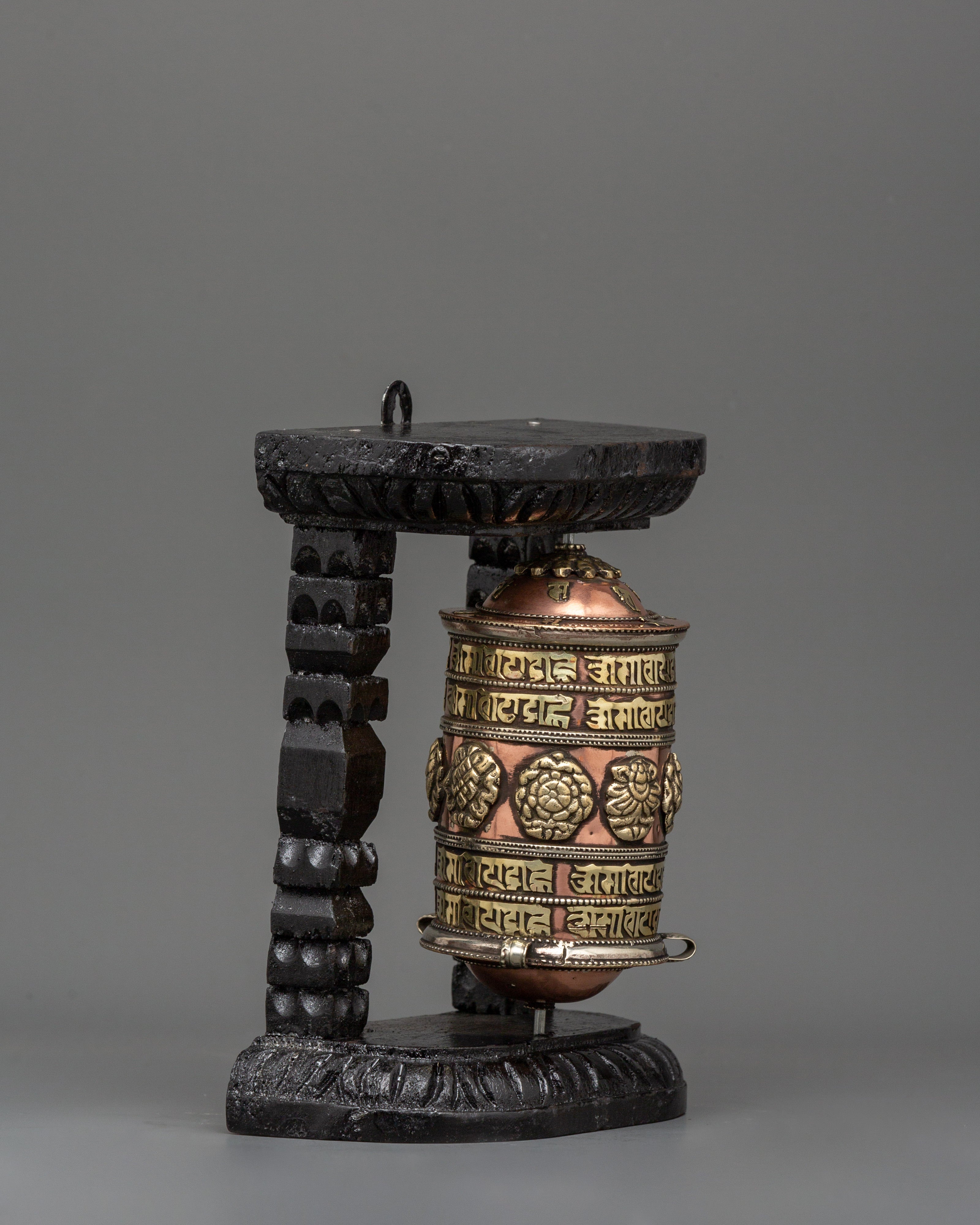 Sacred Tibetan Prayer Wheel | Wood Frame for Ritual Use