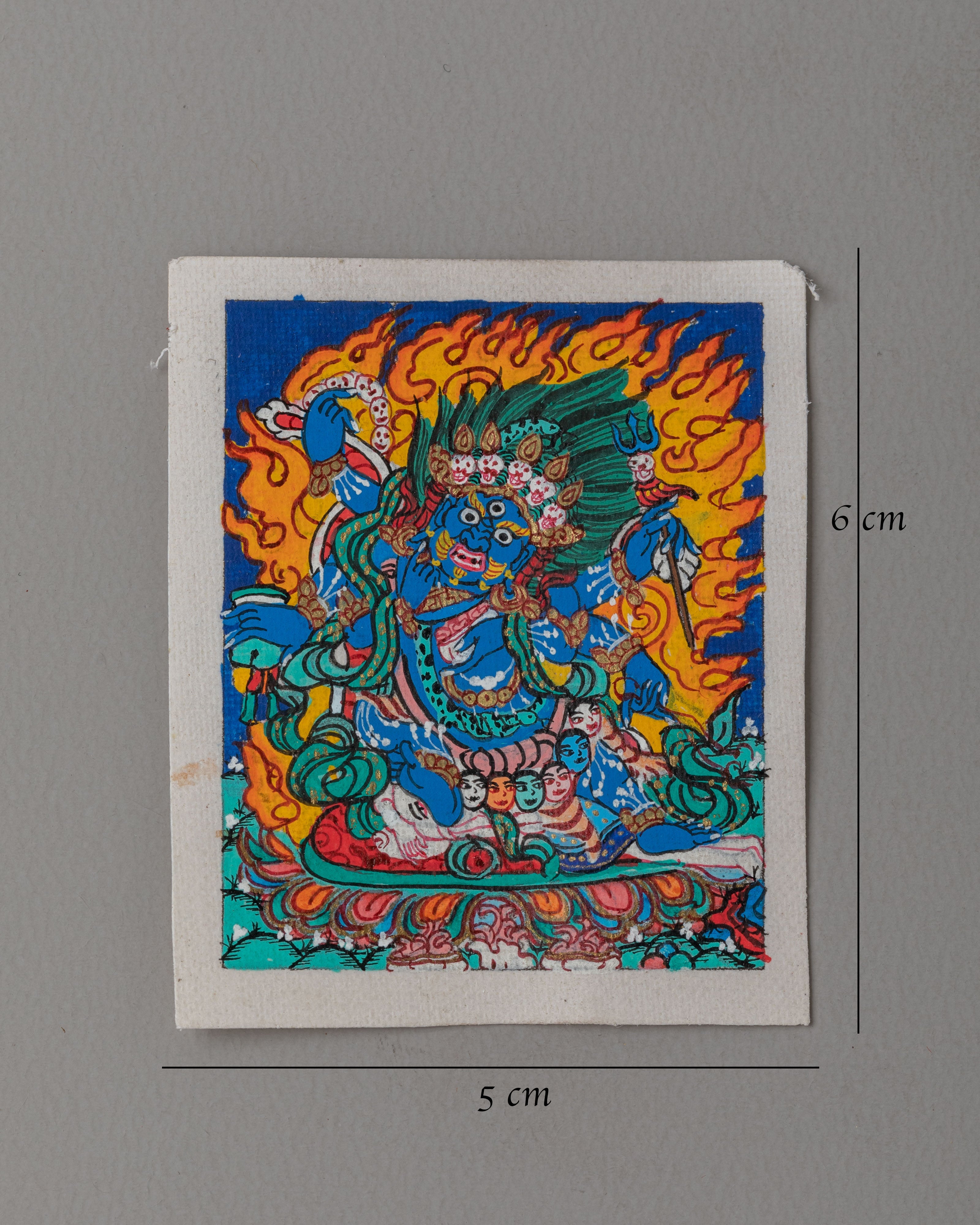 Six-Armed Mahakala Thangka for Locket | Small Spiritual Wall Hanging