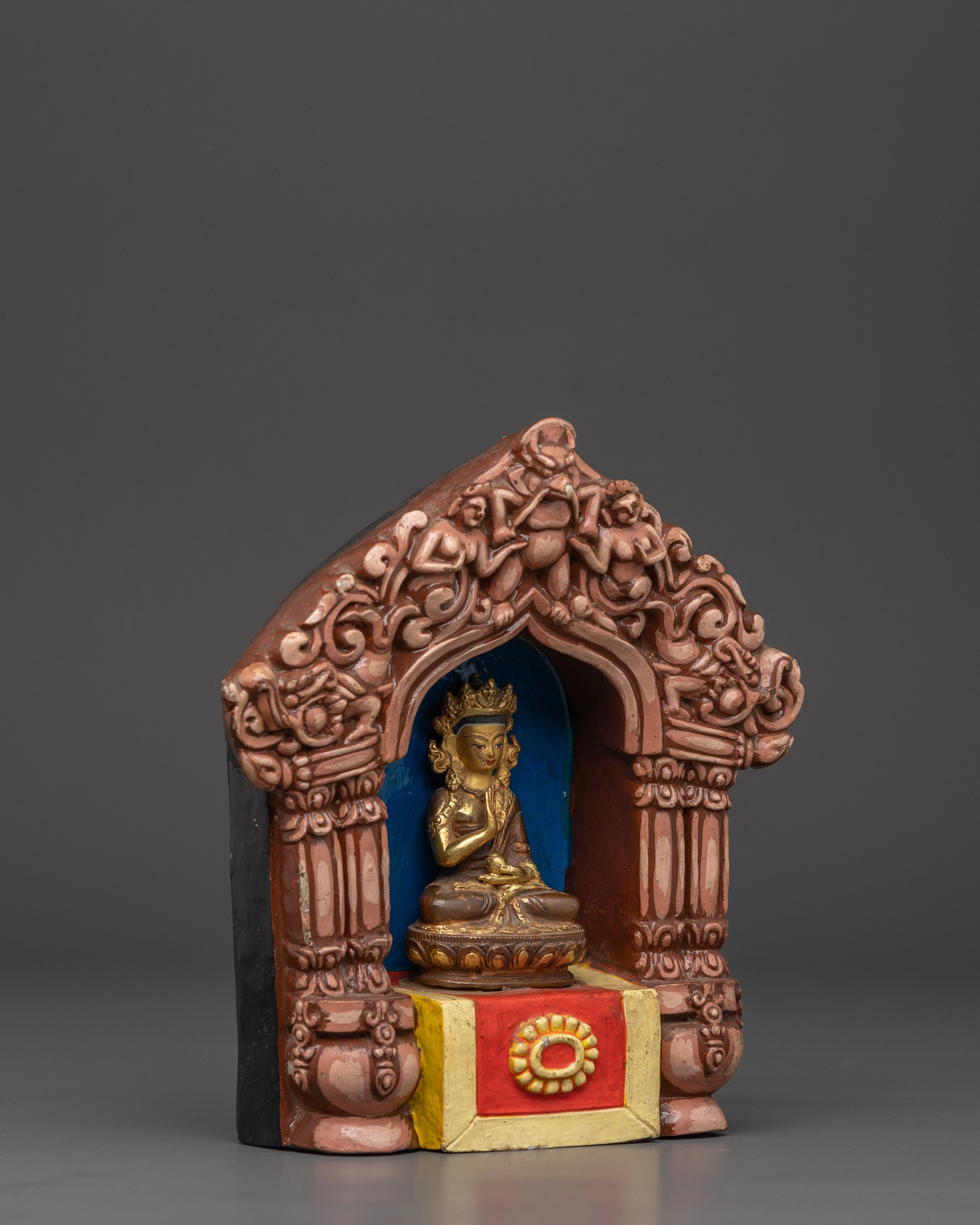 Handcrafted Altar Box with Buddha Statue | Wooden Meditation Shrine, Spiritual Decor