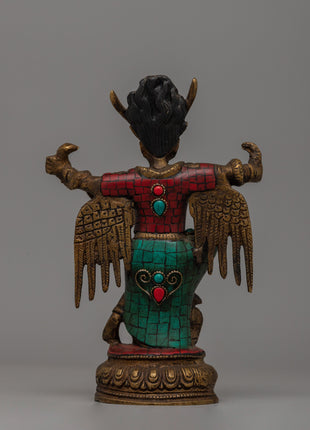 Copper Garuda Statue with Turquoise | Tibetan deity sculpture