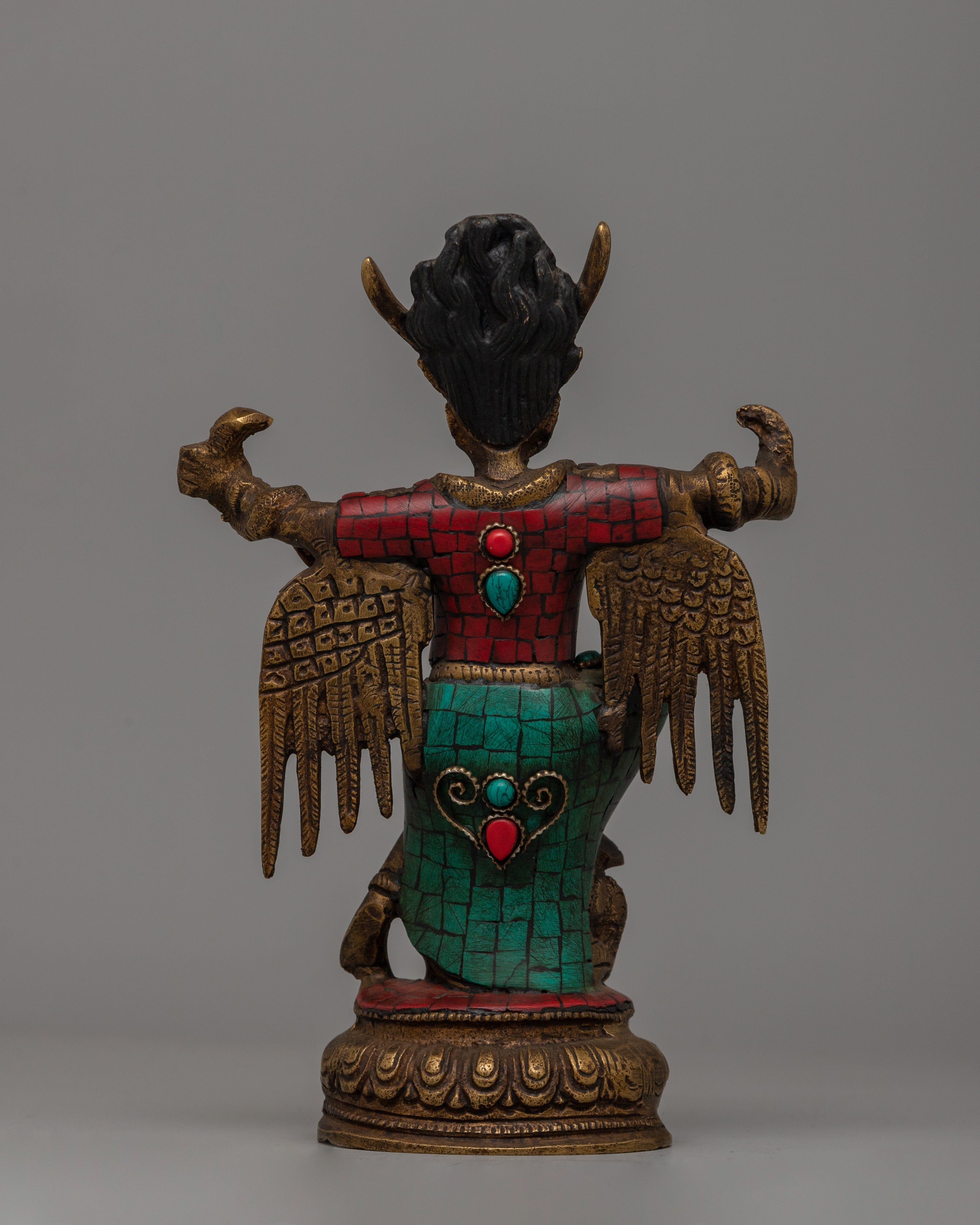 Copper Garuda Statue with Turquoise | Tibetan deity sculpture