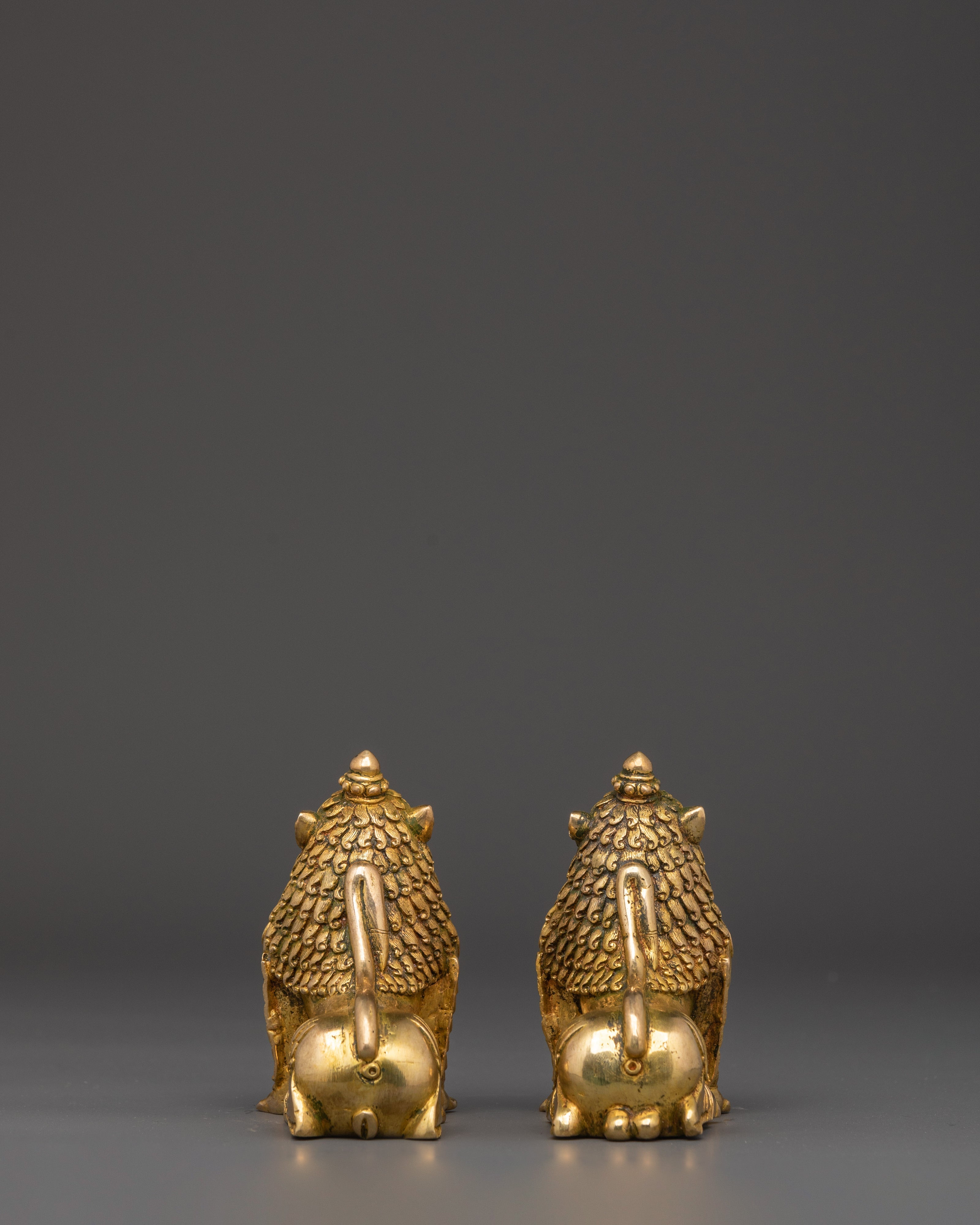 Handmade Lion Set Sculpture | Copper & Gold Plated Protective Decor