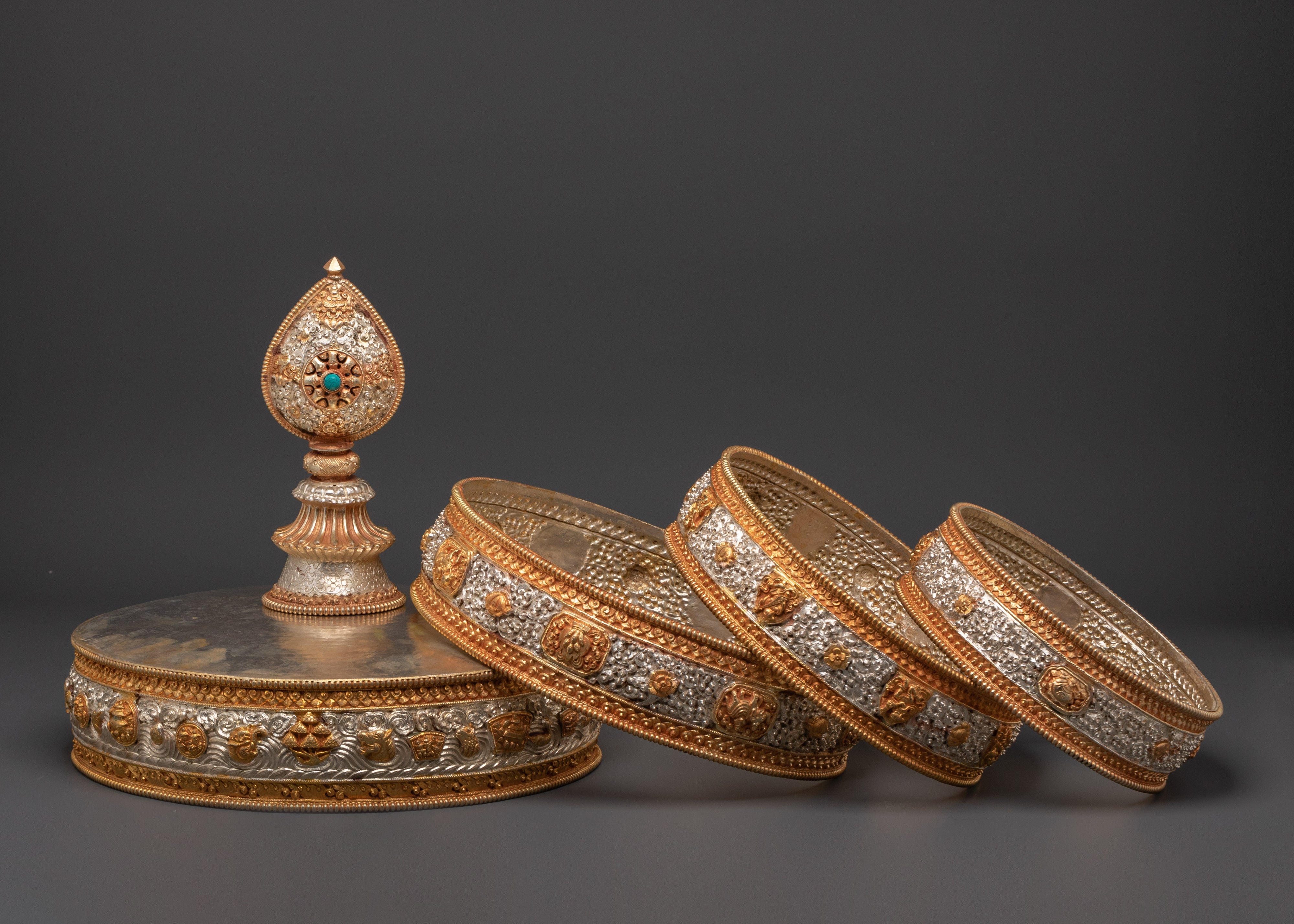 Himalayan Handcrafted Mandala Art | Copper & Gold Plated Design with Turquoise
