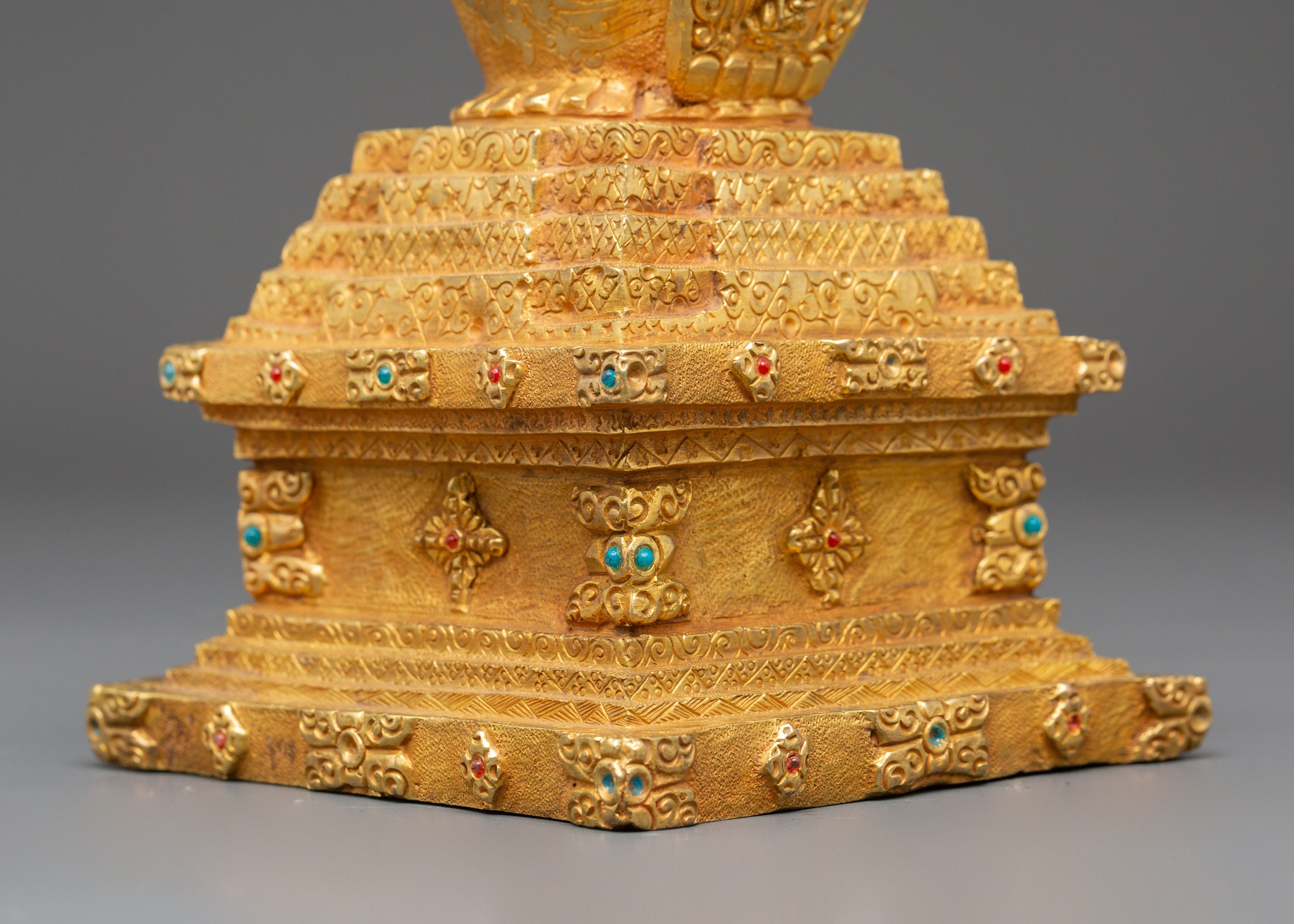 Handcrafted Spiritual Monument Stupa | Gold Plated Tibetan Altar Decor