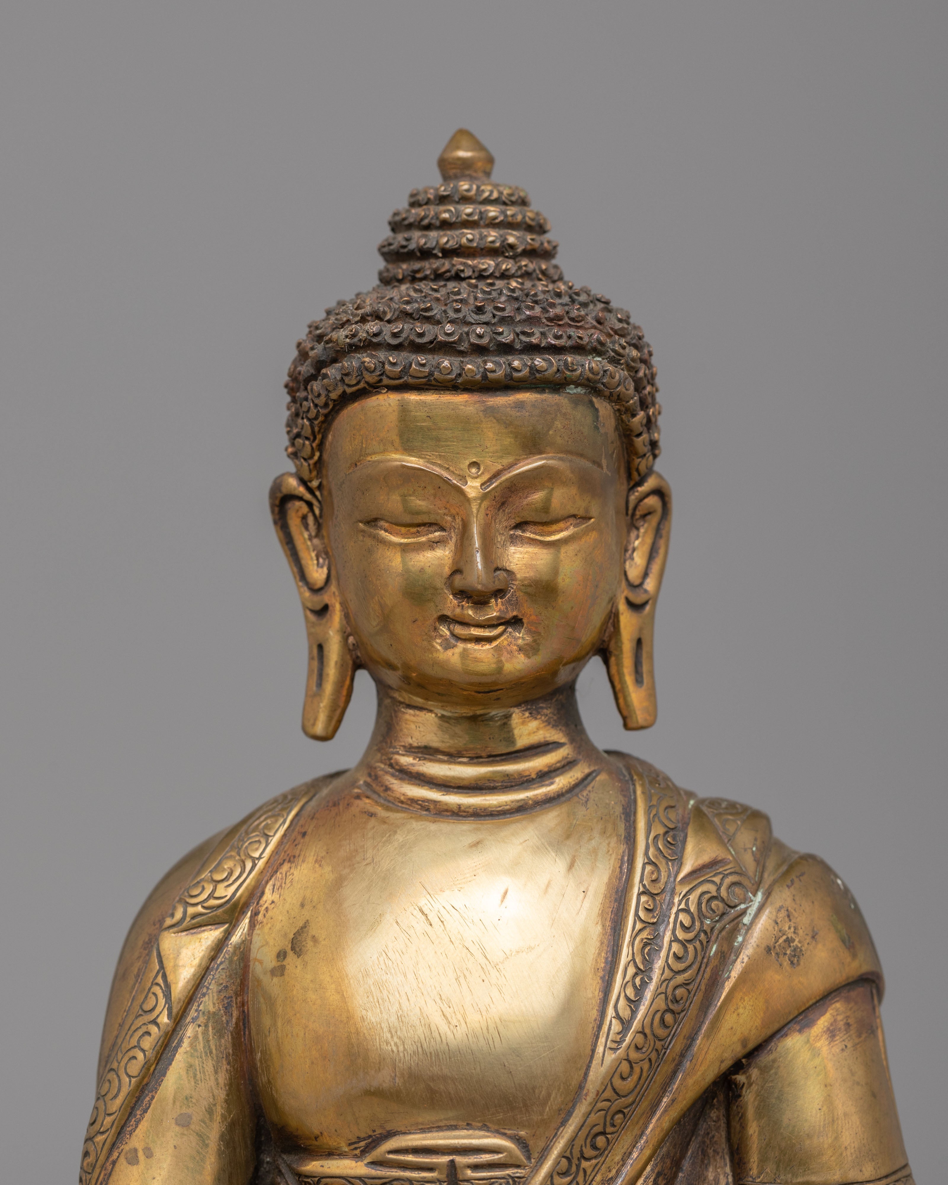 Enlightened Shakyamuni Buddha Altar Statue | Handcrafted Copper Buddhist Sculpture