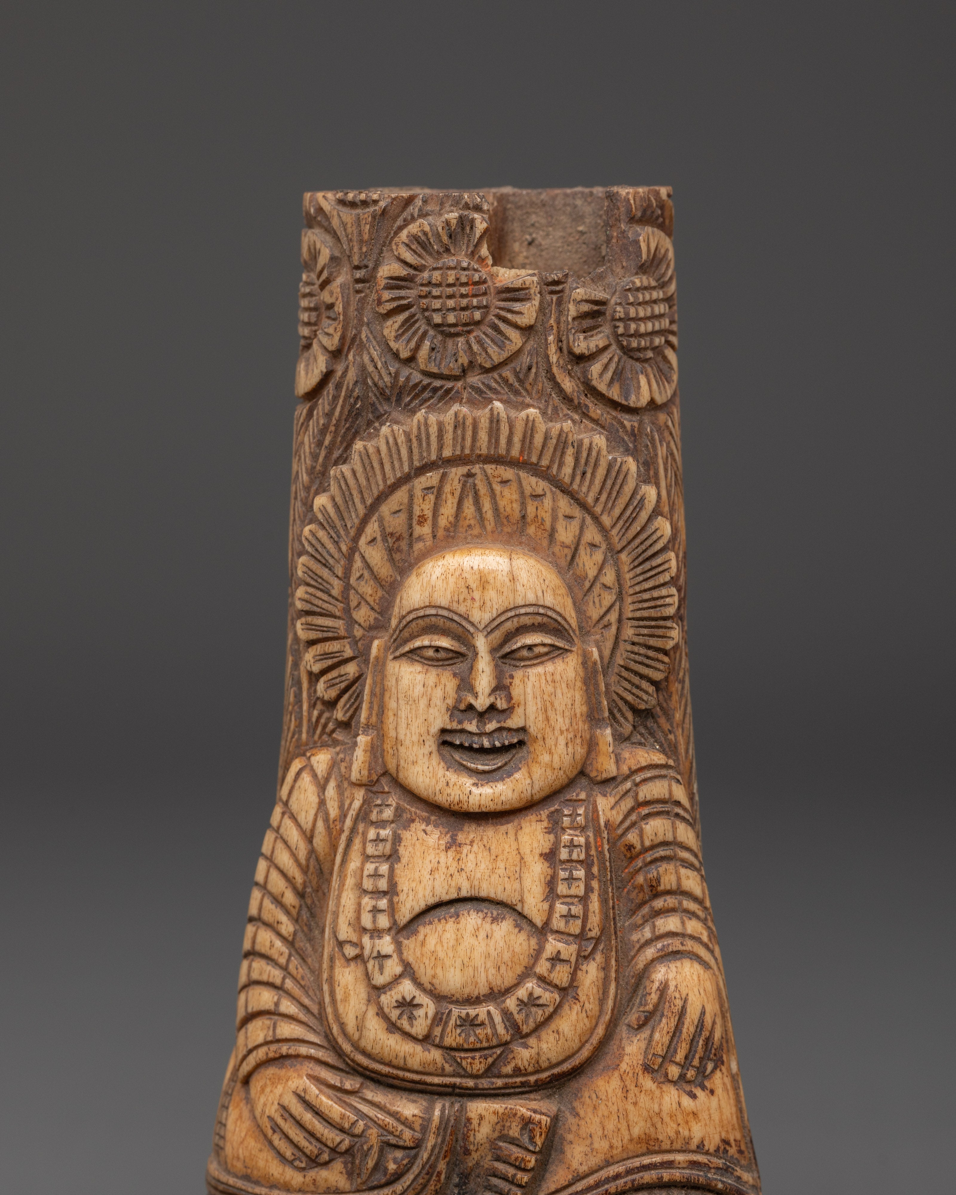 Carved Bone Laughing Buddha Statue | Handcrafted Yak Bone Sculpture