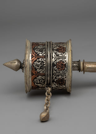 Copper and Wood Tibetan Prayer Wheel |  Spiritual Tool for Daily Prayers and Mindfulness