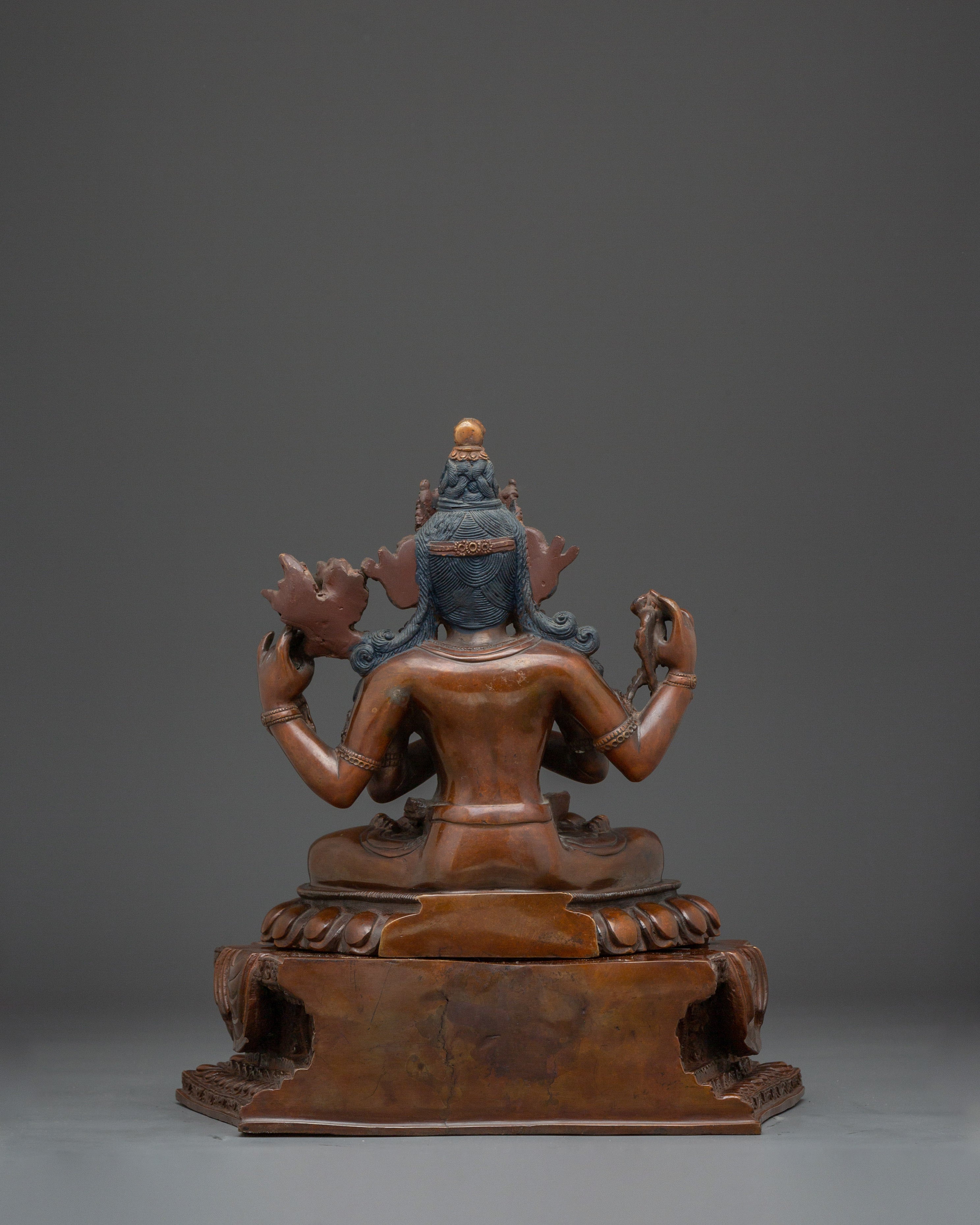 Tibetan Four-Armed Avalokiteshvara Copper Statue | Sculpture for Meditation, & Blessings