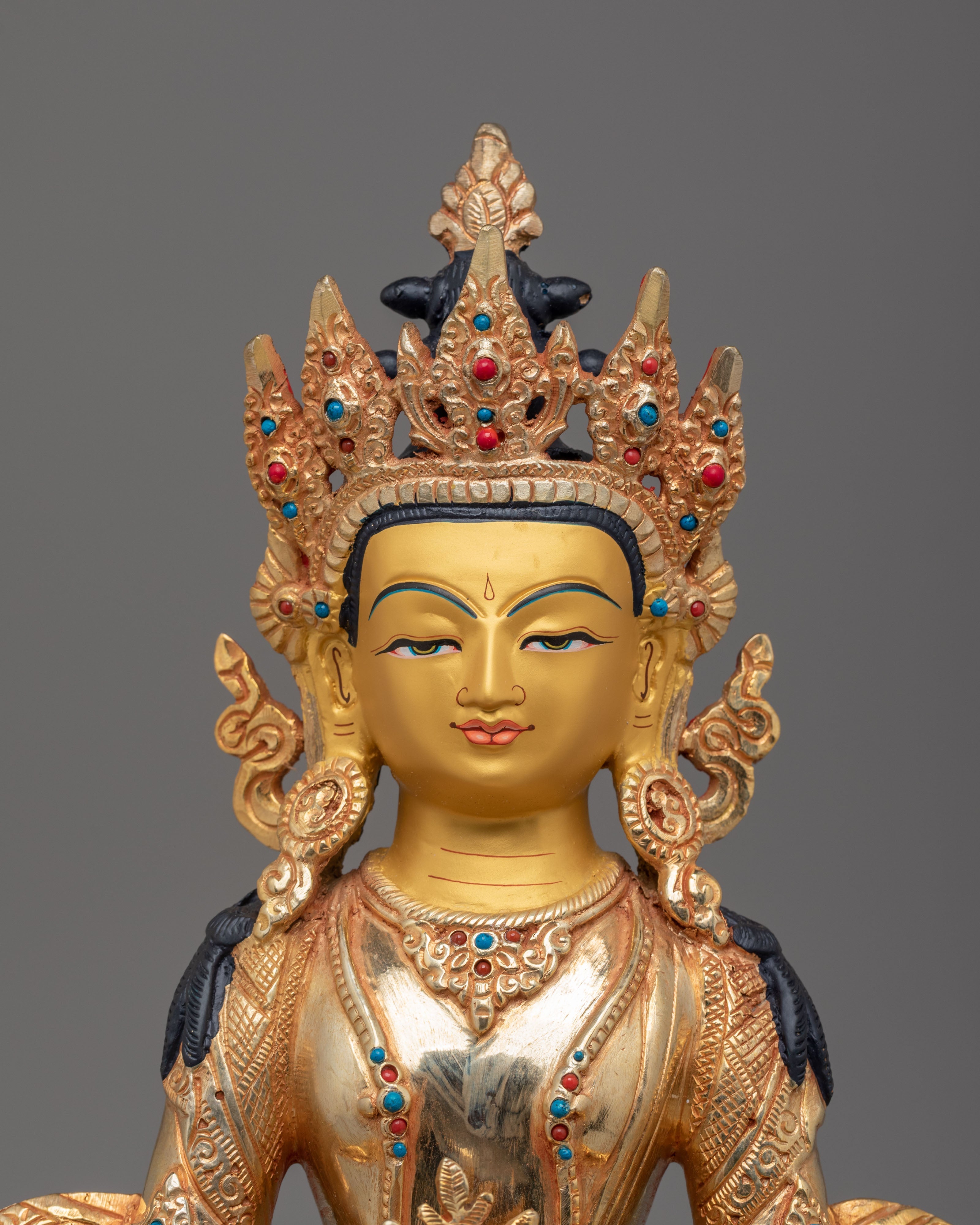 Traditional Amitayus Sculpture | 24K Mercury Gold Plated Copper Statue