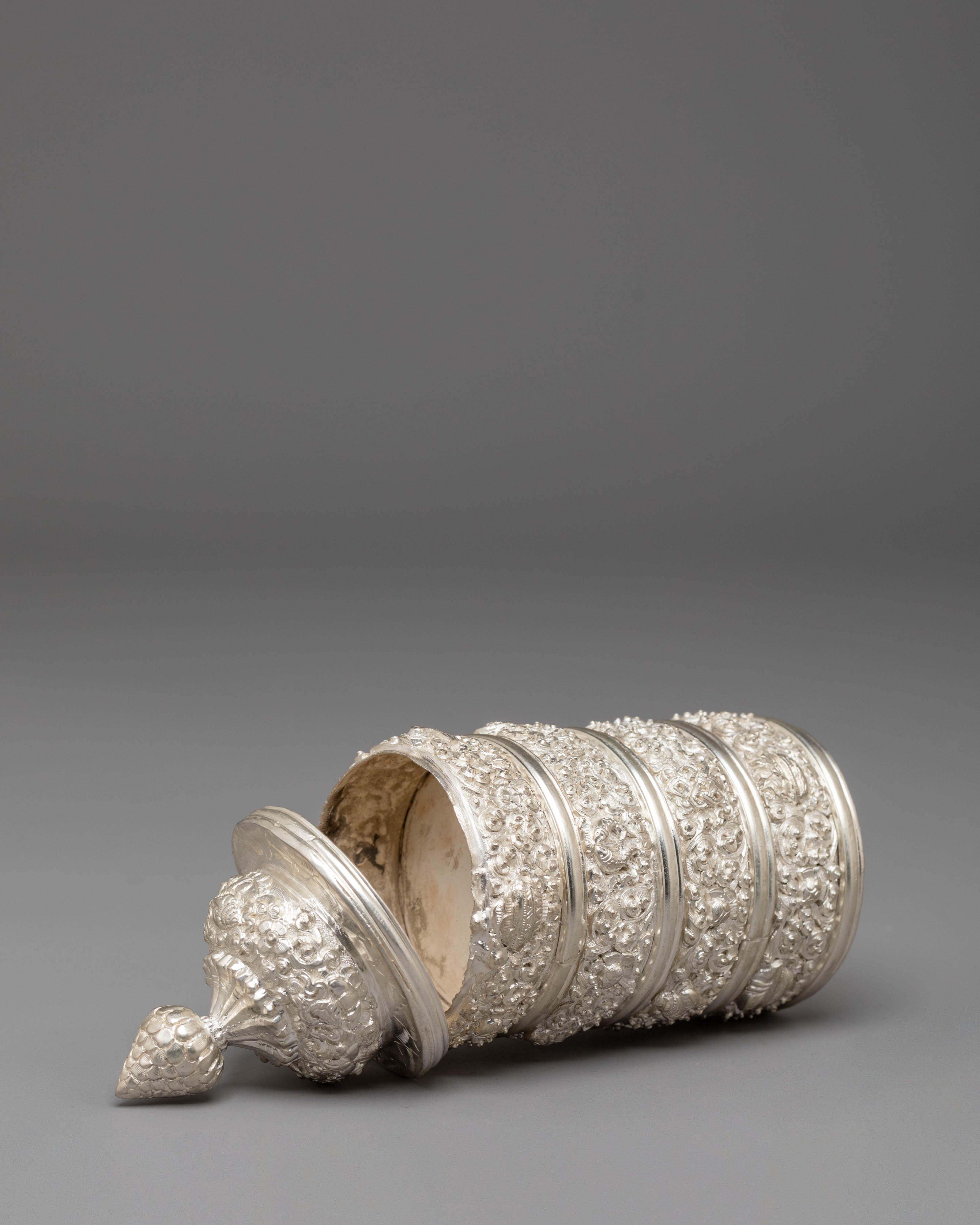 Traditional Rice Offering Pot for Puja and Ceremonies | Silver Plated Ritual Vessel