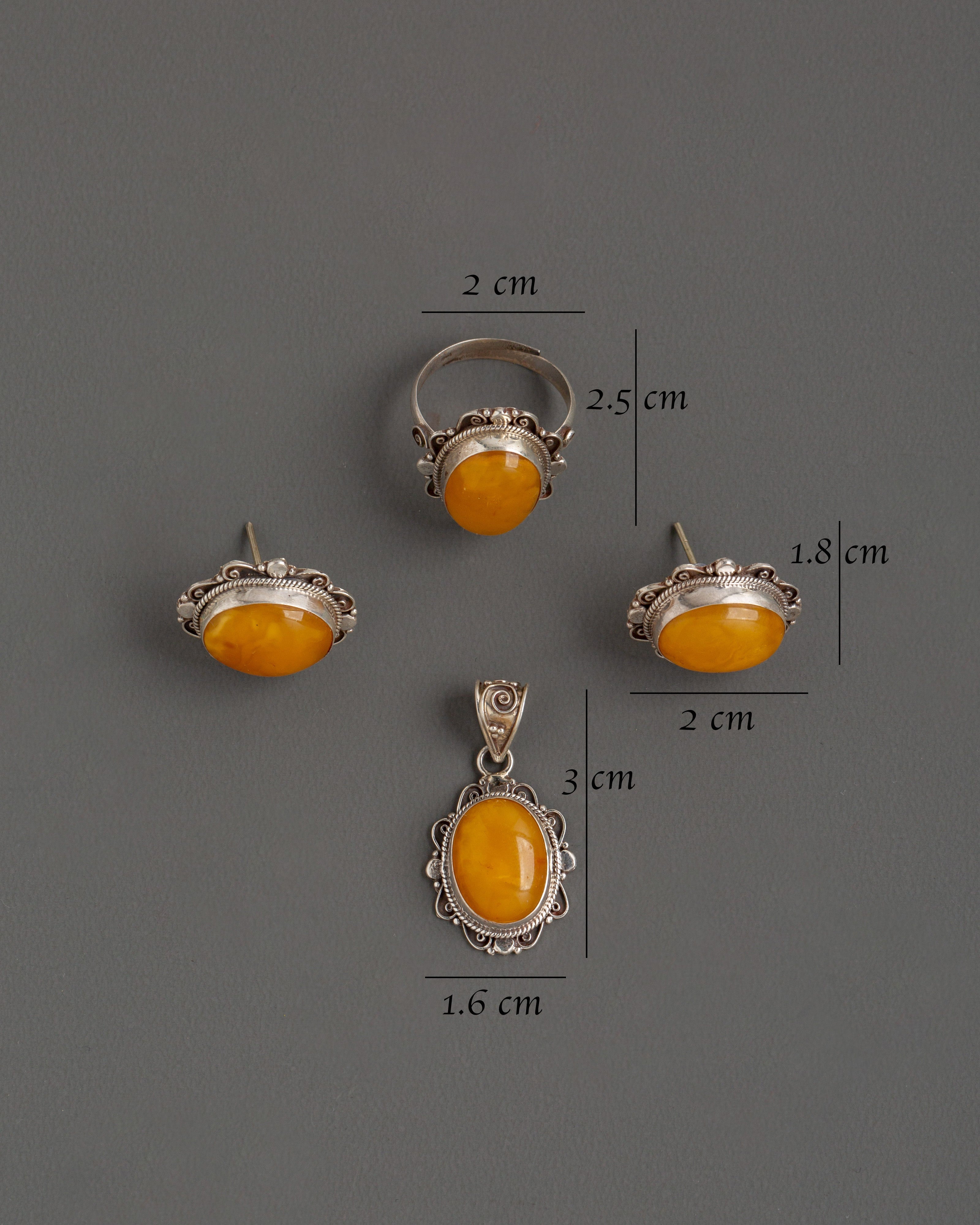 Tibetan Silver Jewelry Set | Handcrafted Stone Earring, Locket & Ring