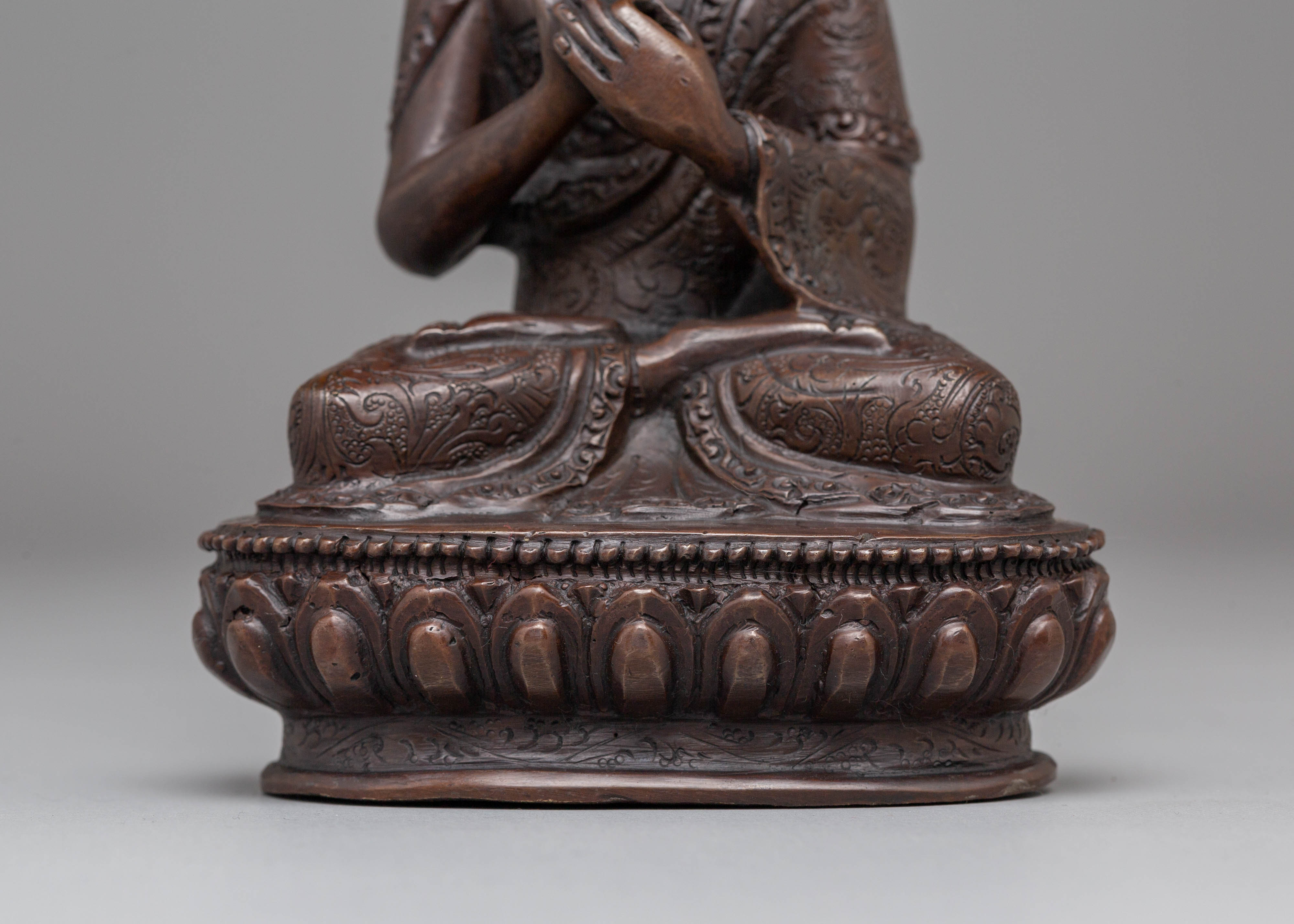 Oxidized Copper Handcrafted Vairocana Sculpture: Cosmic Buddha