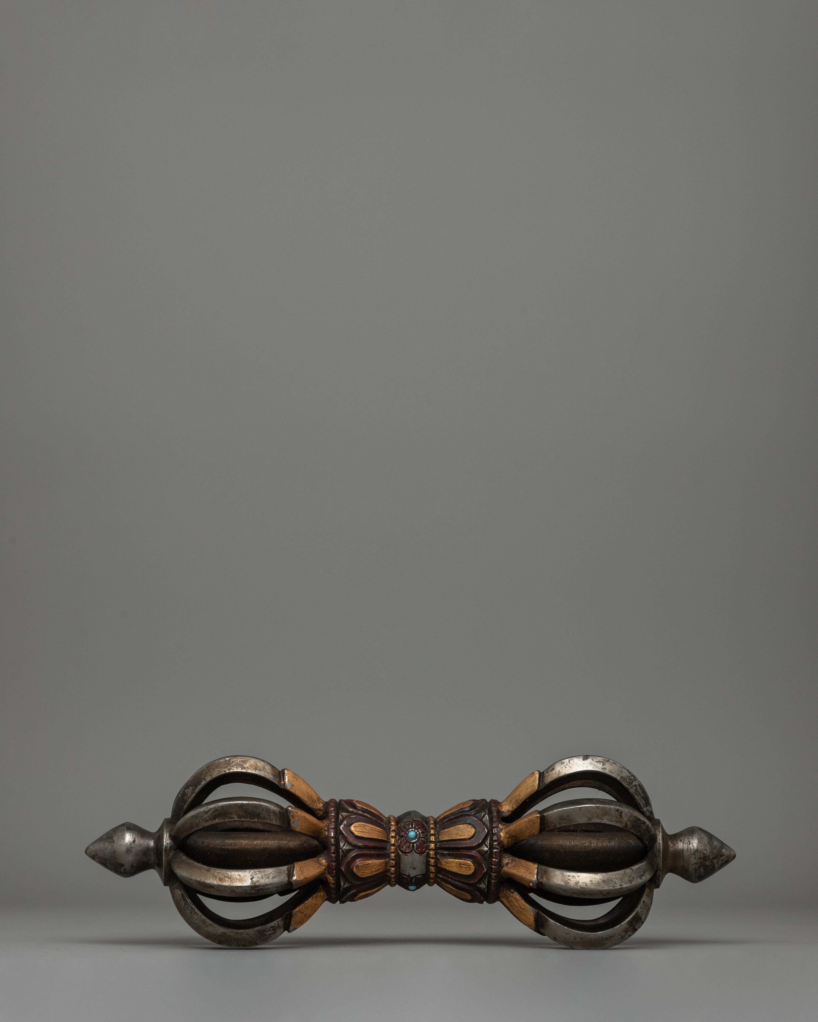 Iron Vajra with Turquoise and Painted Wooden Base | Rituals and Decor
