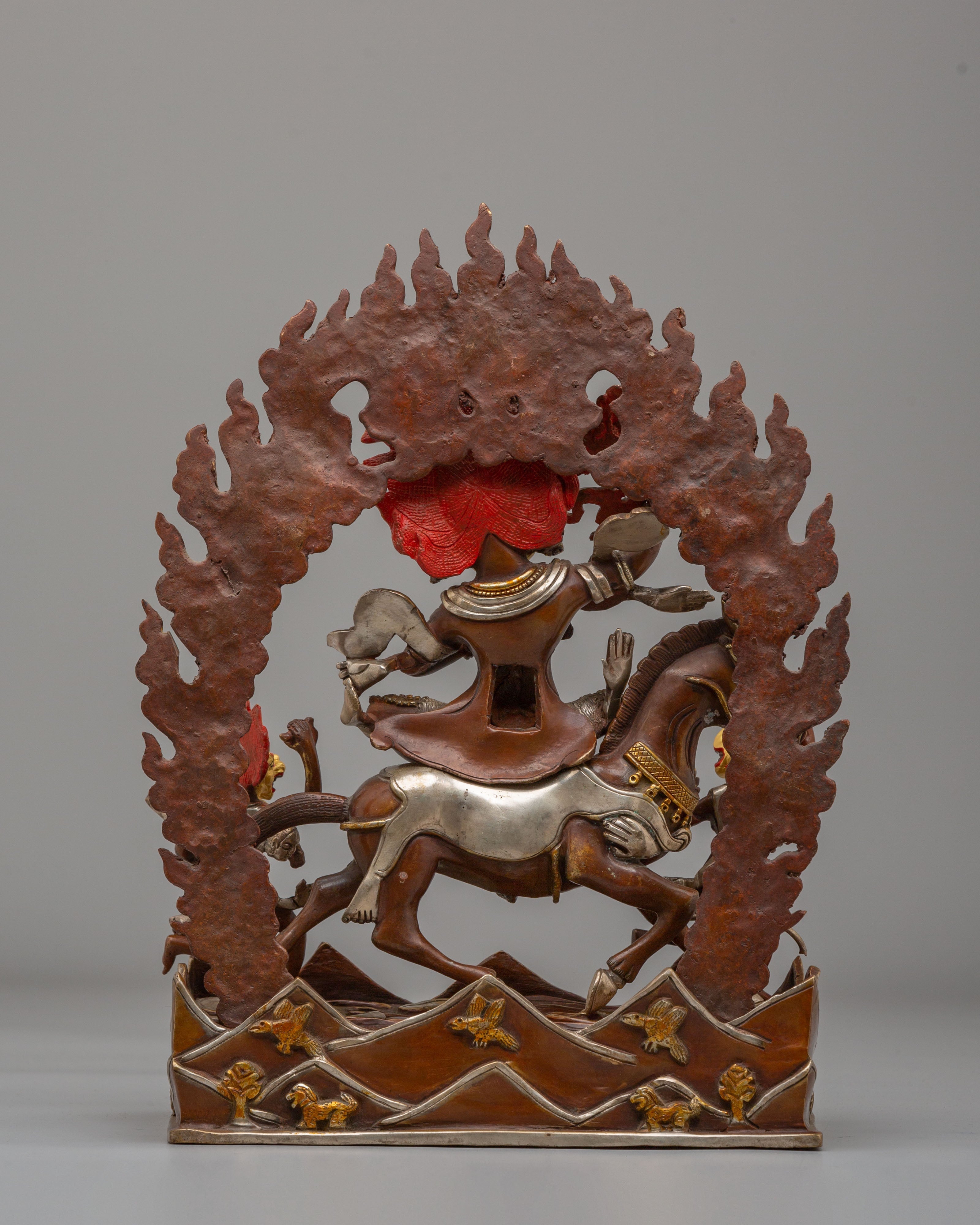 Palden Lhamo Wrathful Deity Statue | 24K Gold Plated Tibetan Protector Sculpture