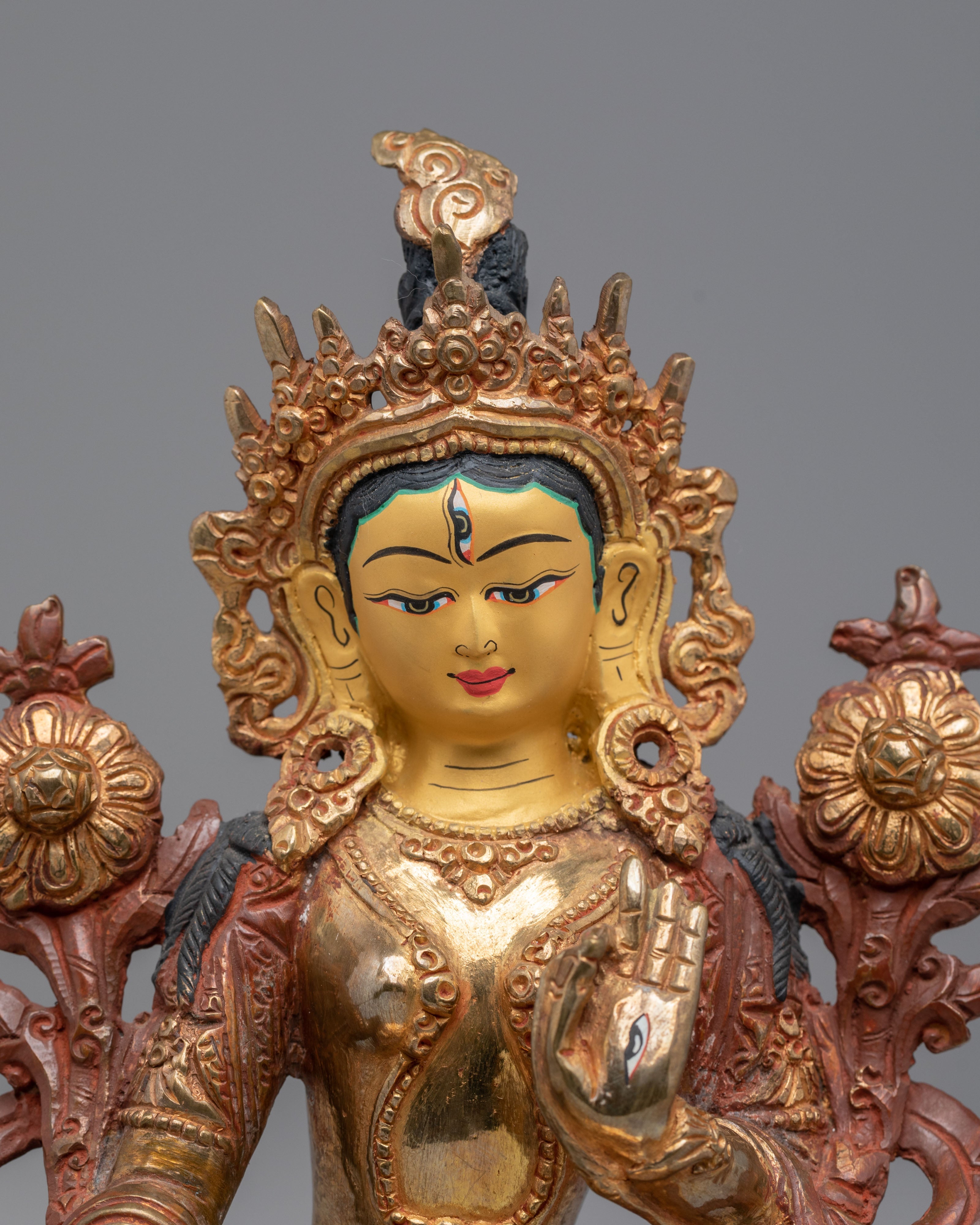 Handmade Sita Tara Statue for Altar | Gold Plated Sita Tara