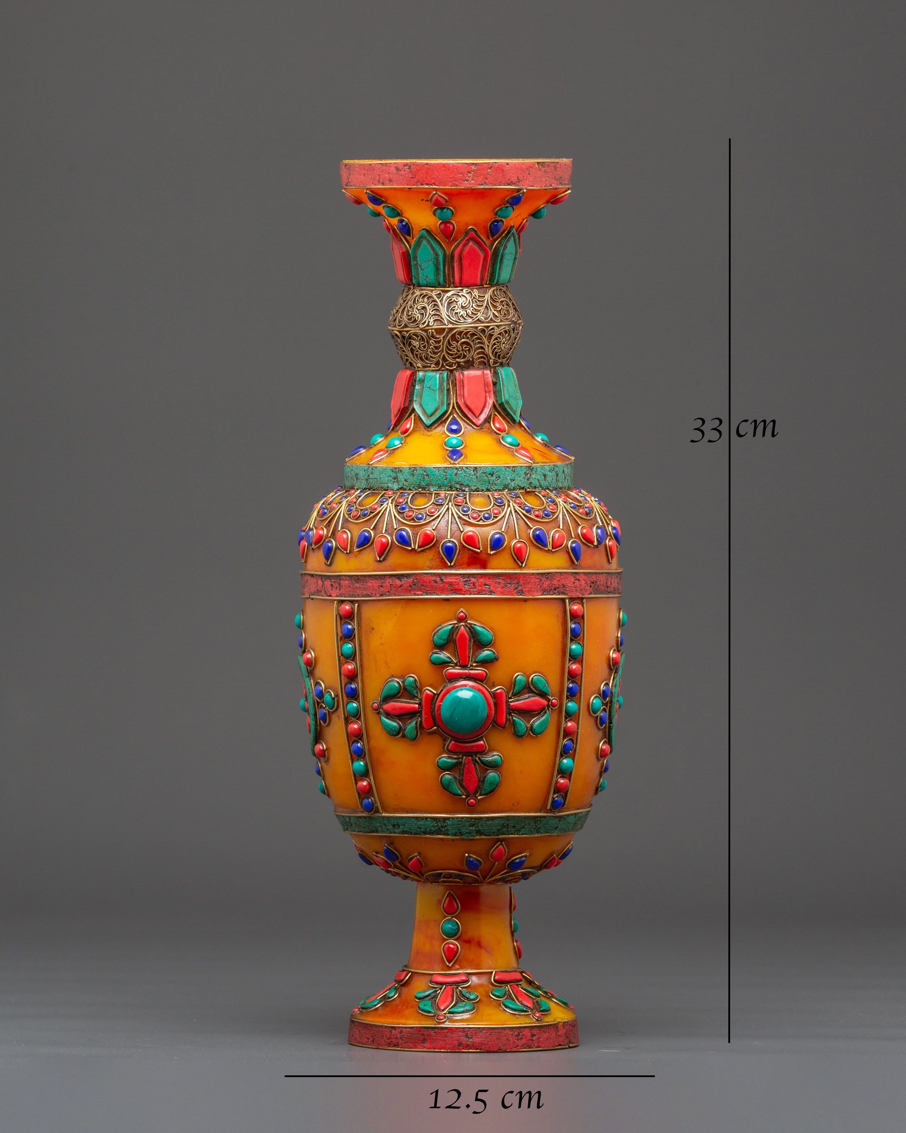 Amber Flower Vase Set | Coral and Turquoise Inlays