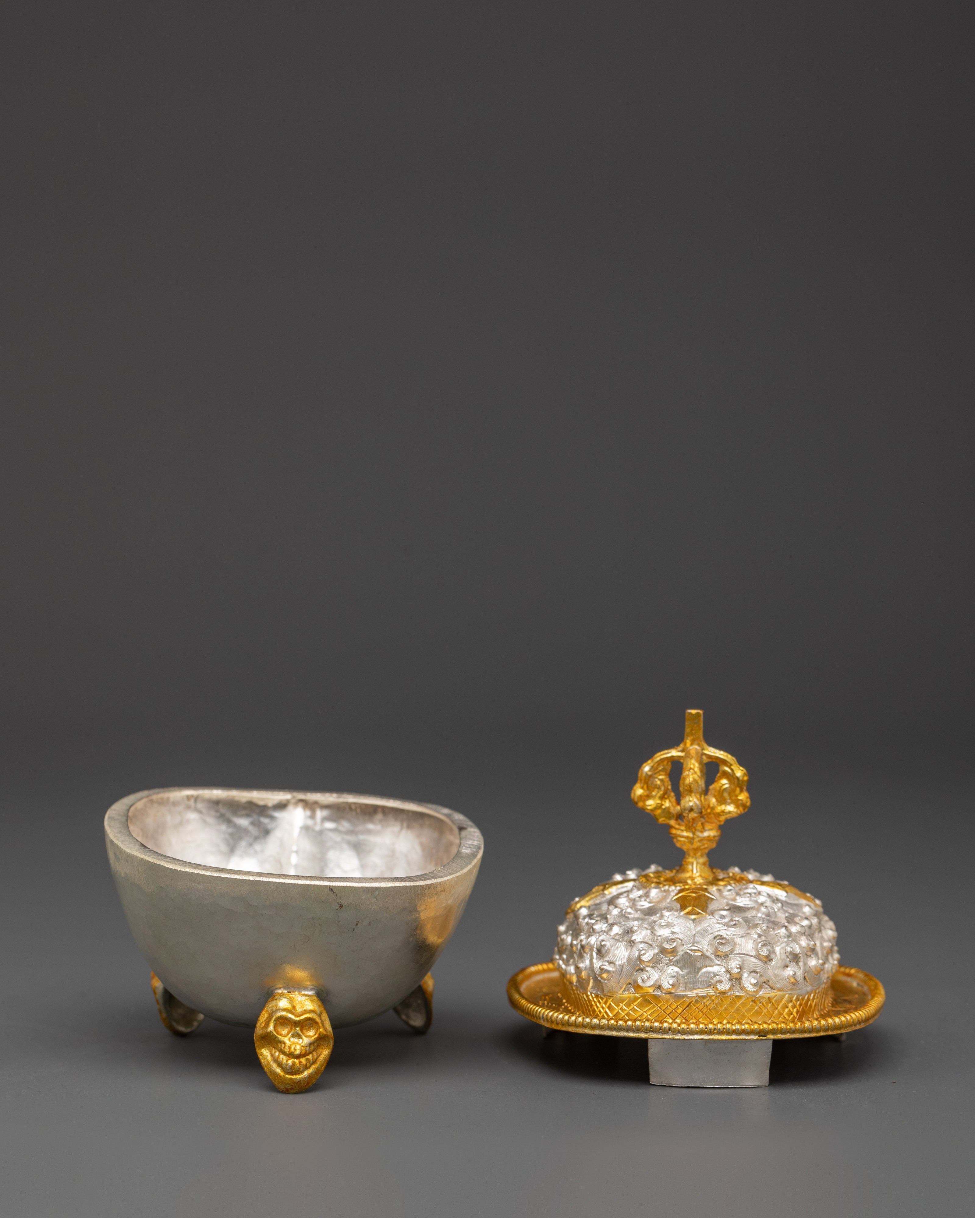 Traditional Ceremonial Kapala | Gold and Silver Plated Tibetan Ritual Vessel