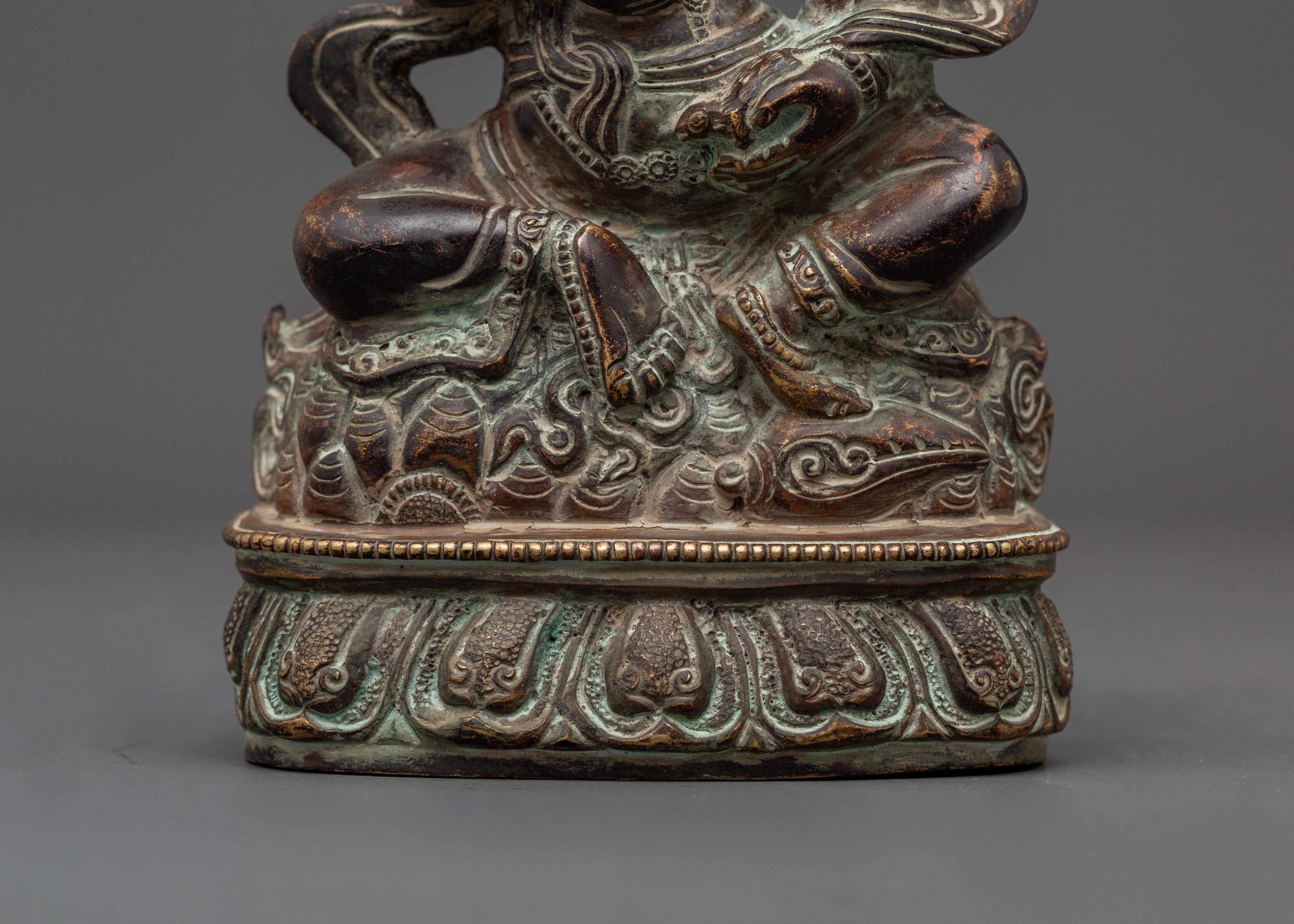 Tibetan Buddhist Dzambhala Oxidized Copper Statue | Sitting on Lotus