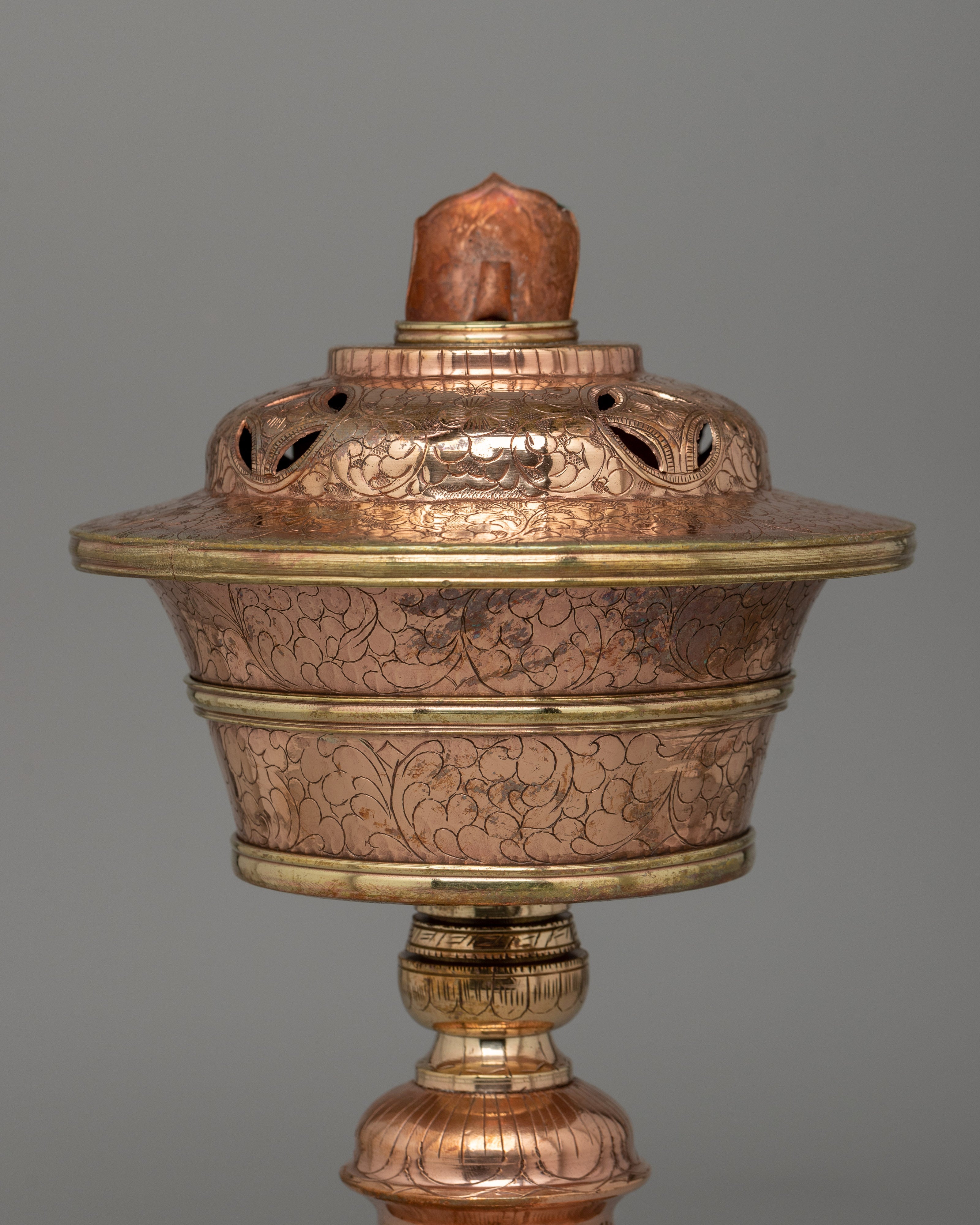 Handcrafted Copper Butter Lamp | Tibetan Light Offering Lamp for Rituals