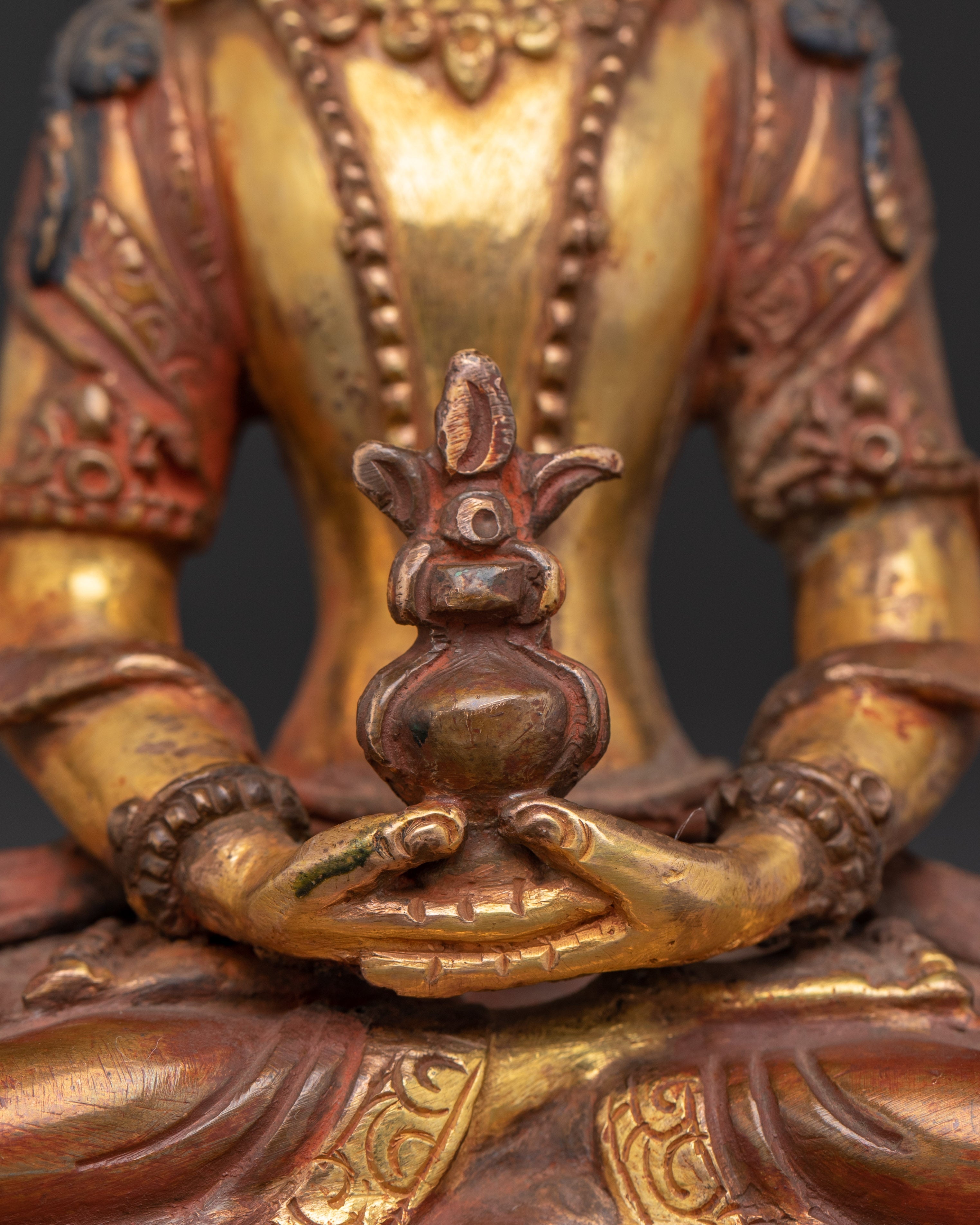 Gold Plated Buddha Amitayus Sculpture | Symbol of Vitality and Longevity