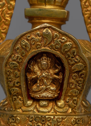 Exquisite Tibetan Stupa with Gold-Plated Buddha Figurine | Religious Tibetan Art